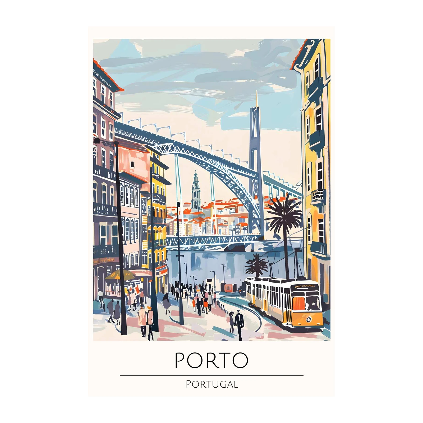 Vibrant Porto Portugal Tram & Bridge Wall Art