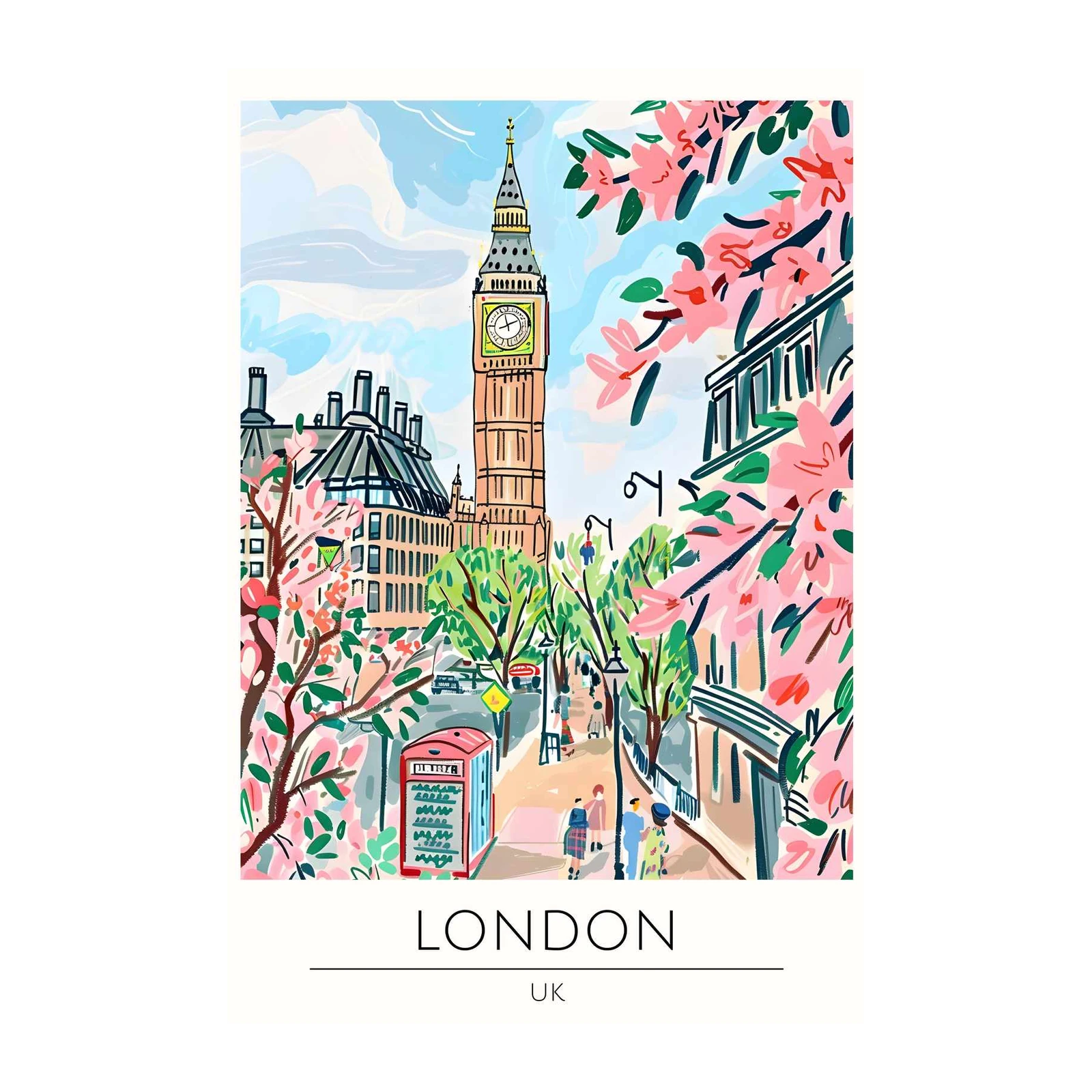 Vibrant London Big Ben Blossom Wall Art