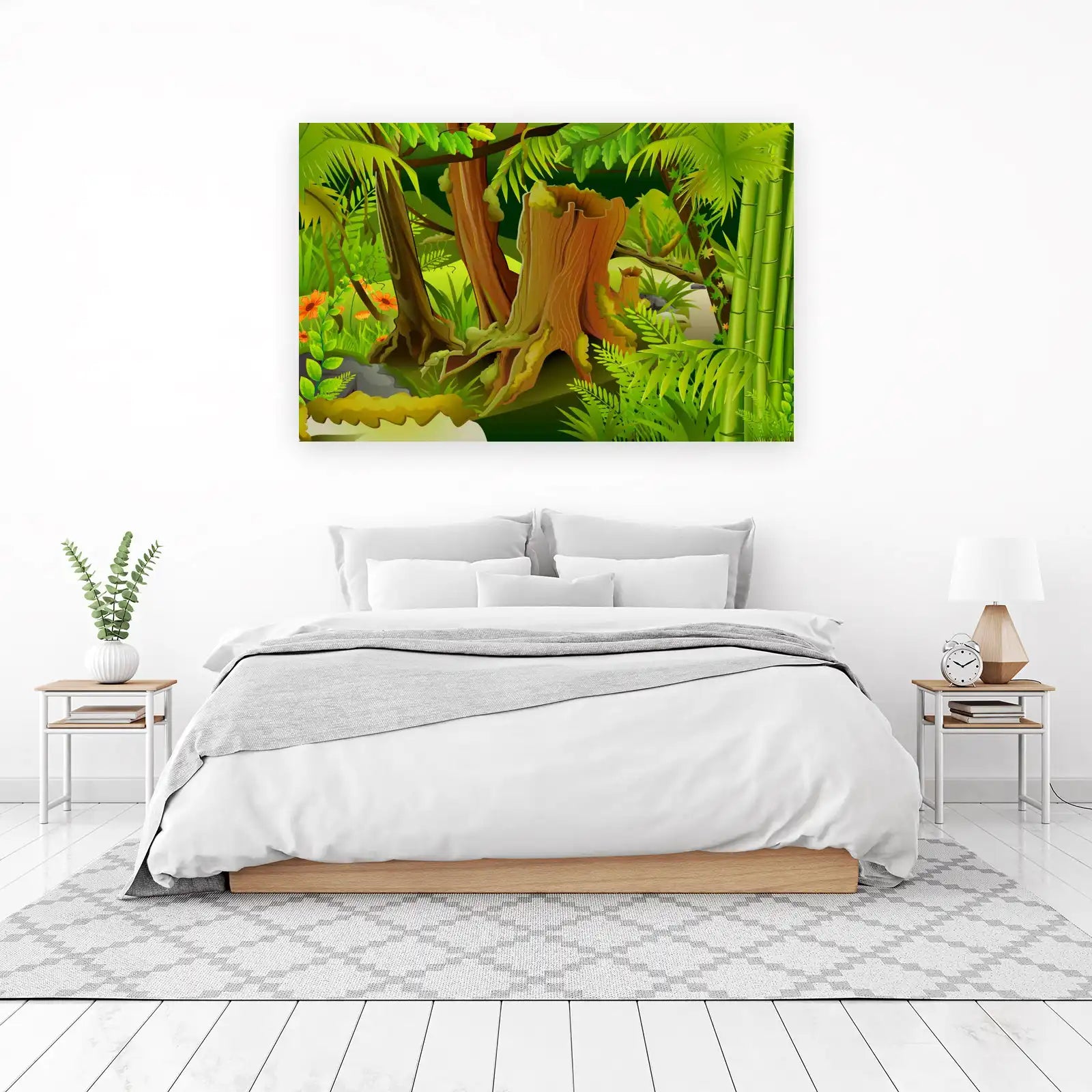 Vibrant Jungle Scene with Flowers Wall Art