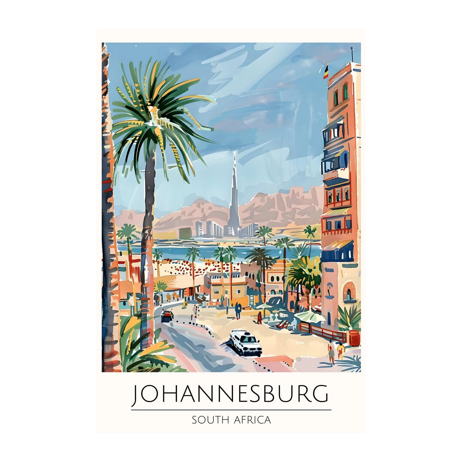 Johannesburg Cityscape Palm Tree Wall Art