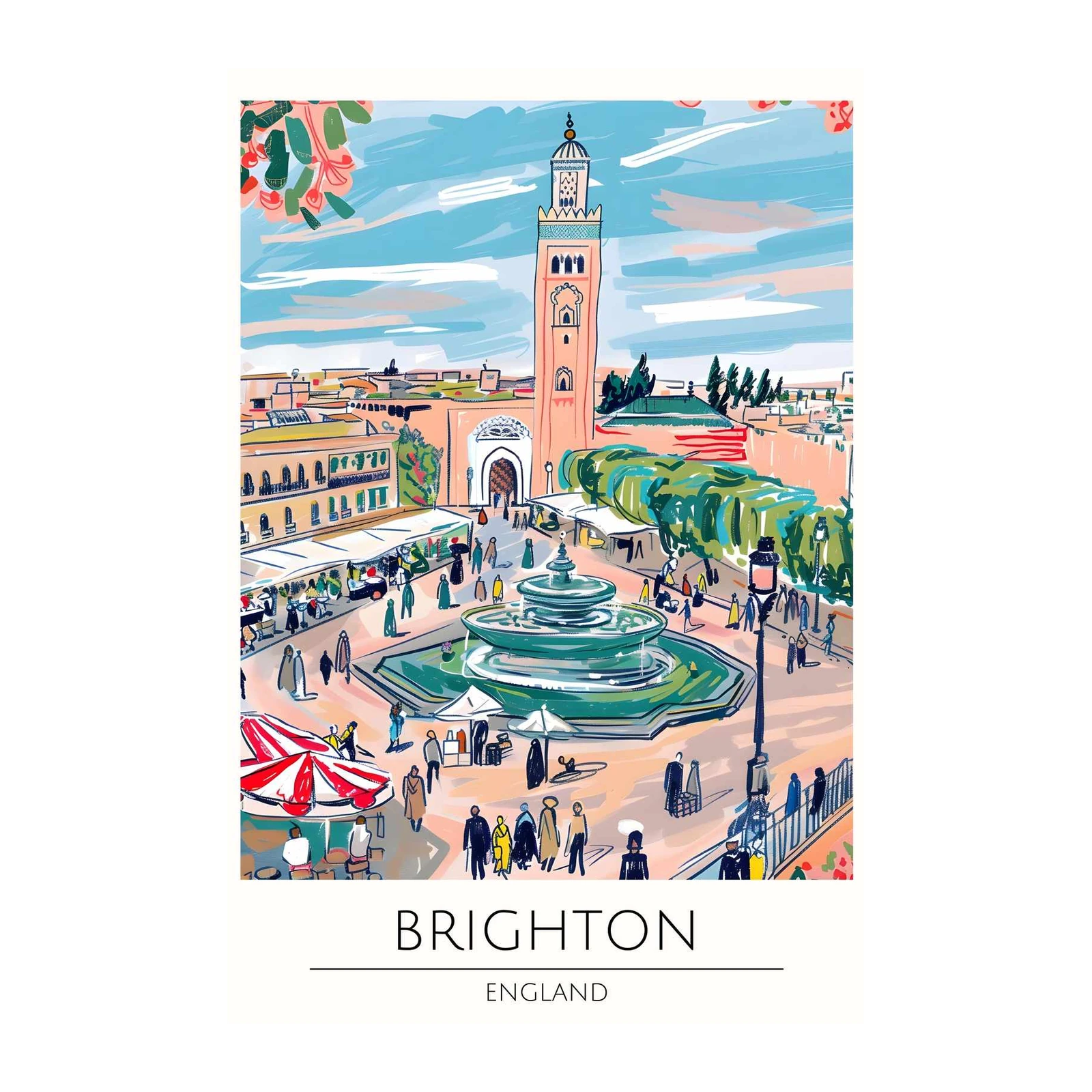 Vibrant Brighton Fountain Square Wall Art