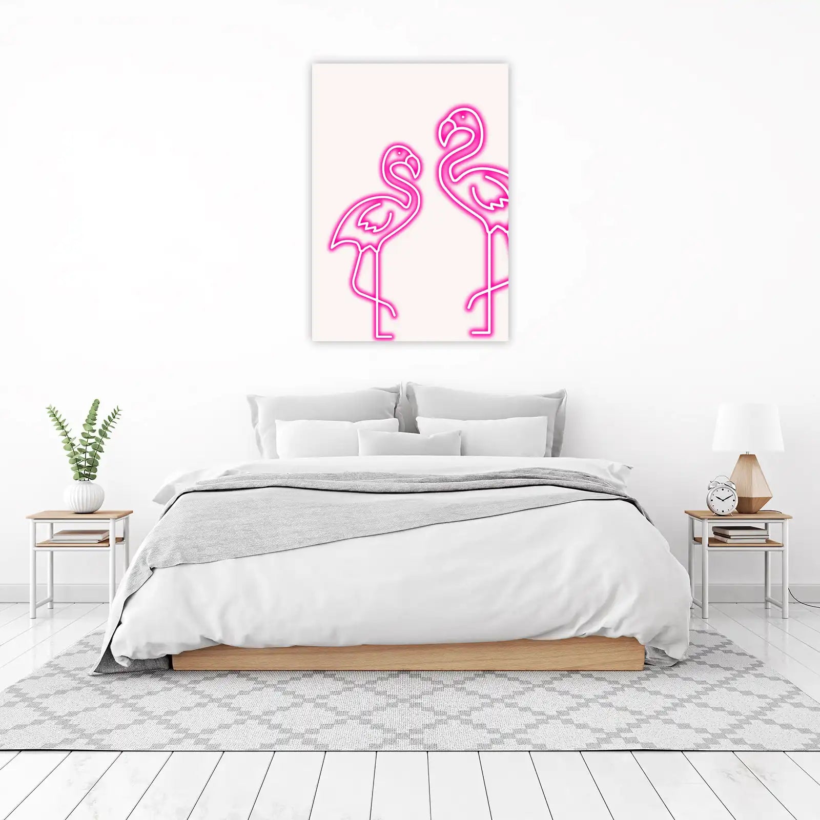 Pink Neon Flamingo Duo Wall Art