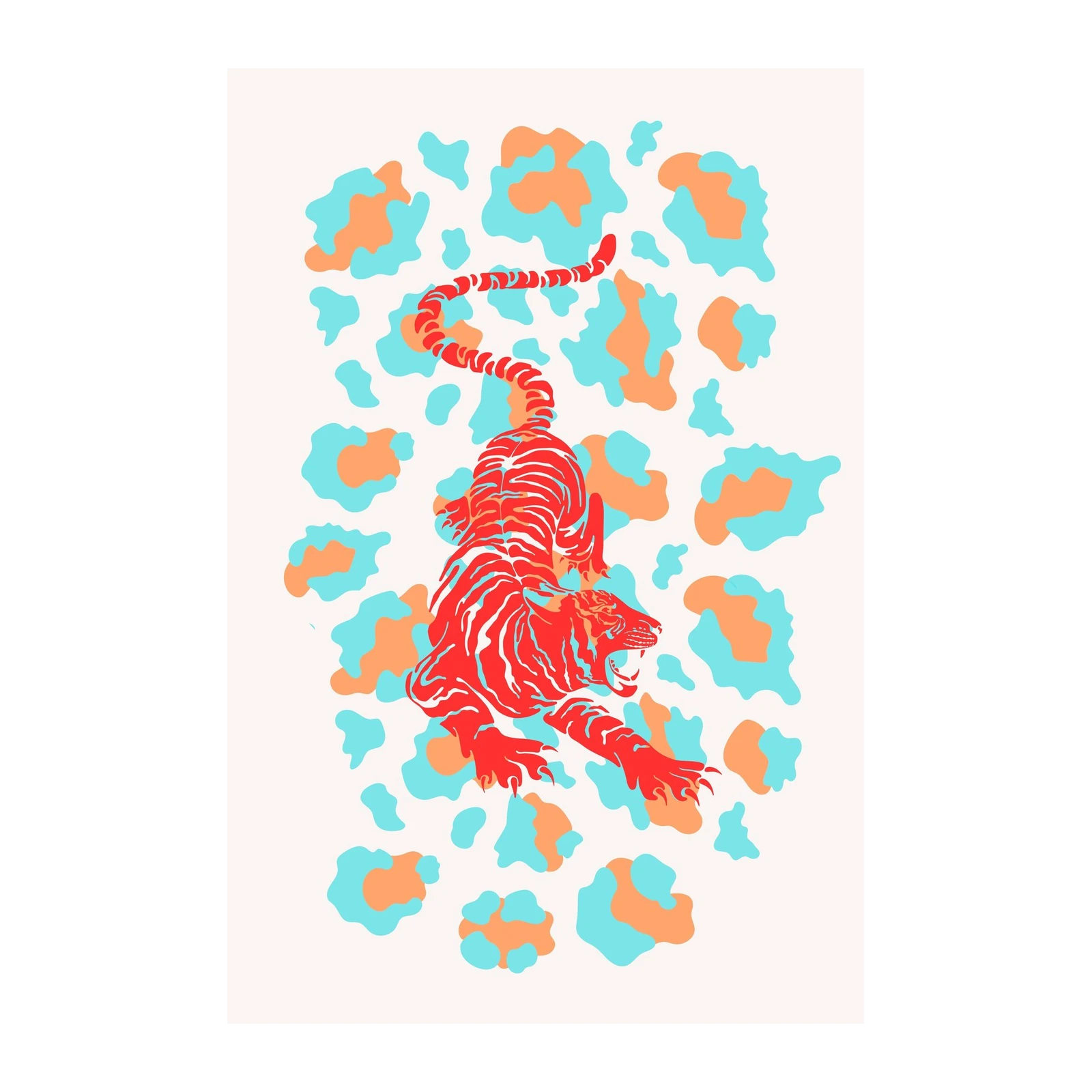 Bold Red Tiger Art Print | Abstract Jungle Wall Art