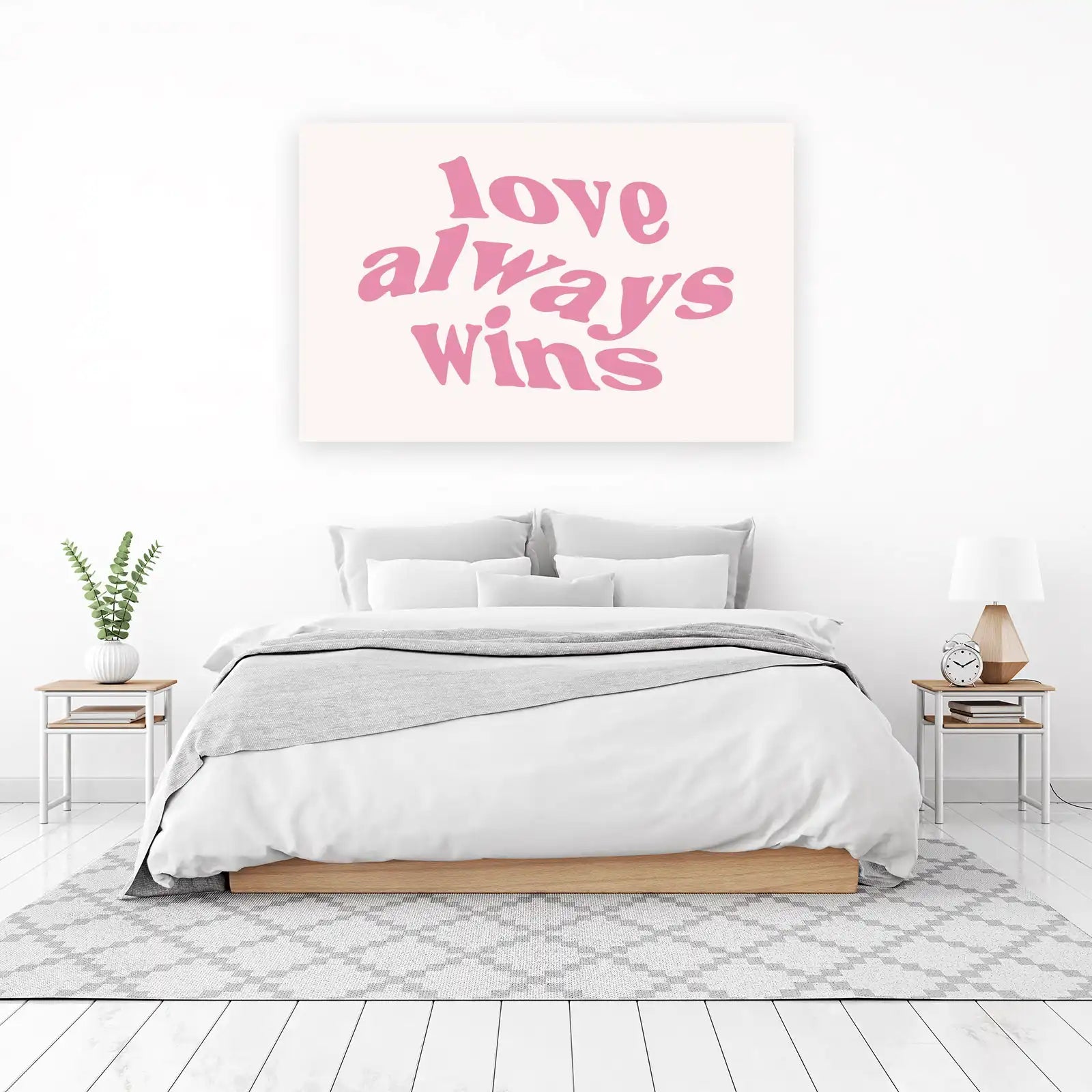 Love Always Wins Retro Pink Typography Wall Art