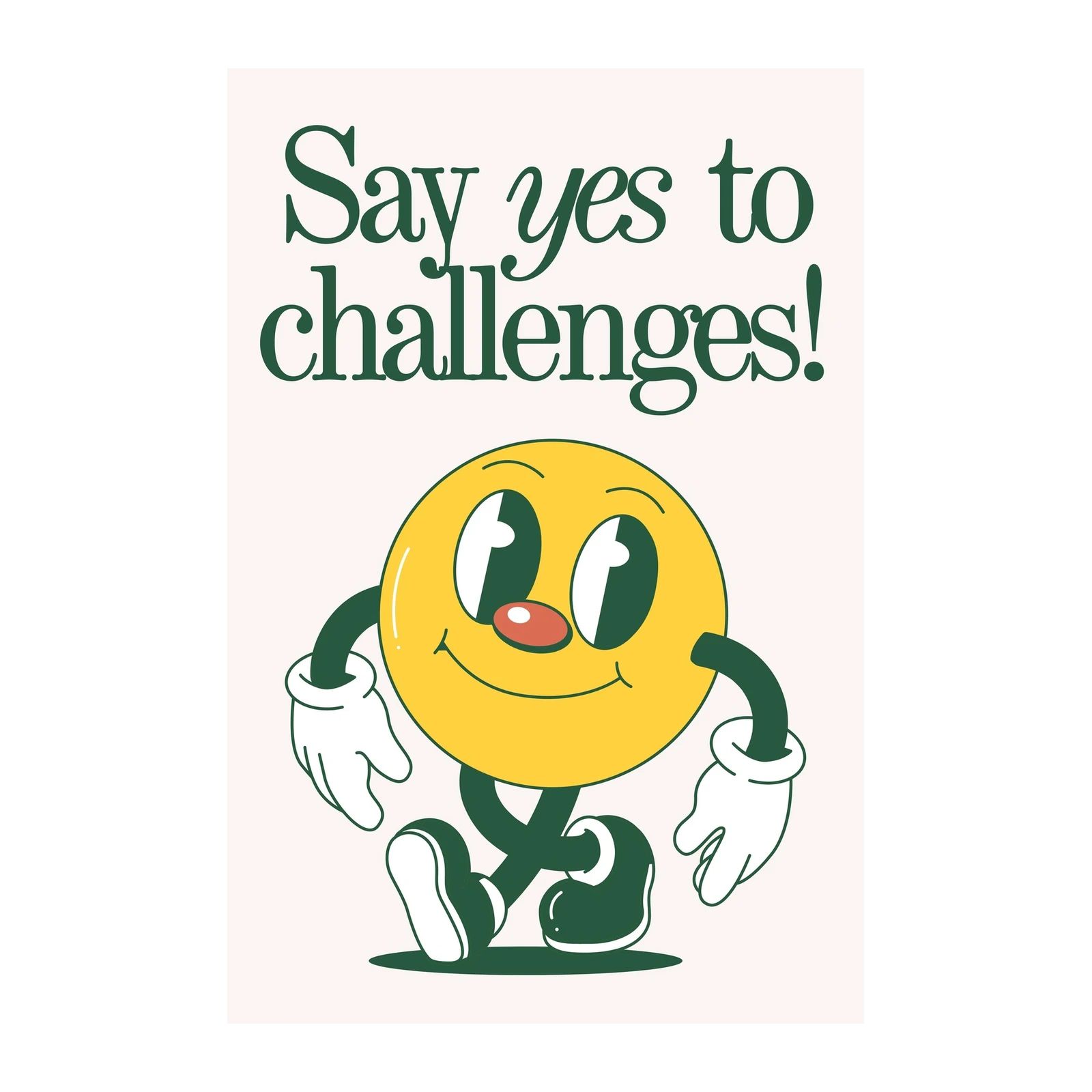 Retro Smiley "Say Yes To Challenges" Wall Art