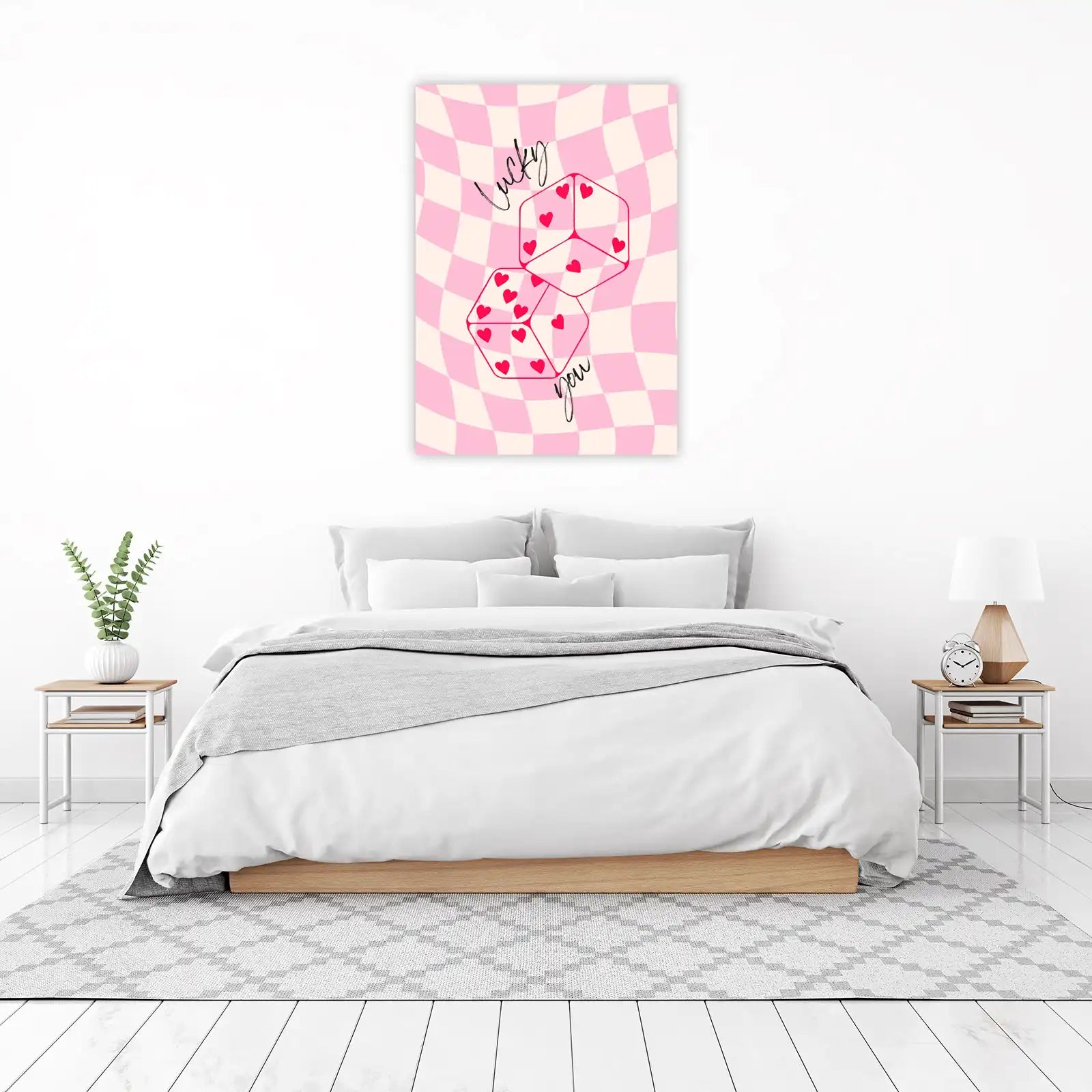 Lucky Hearts Dice Retro Check Wall Art