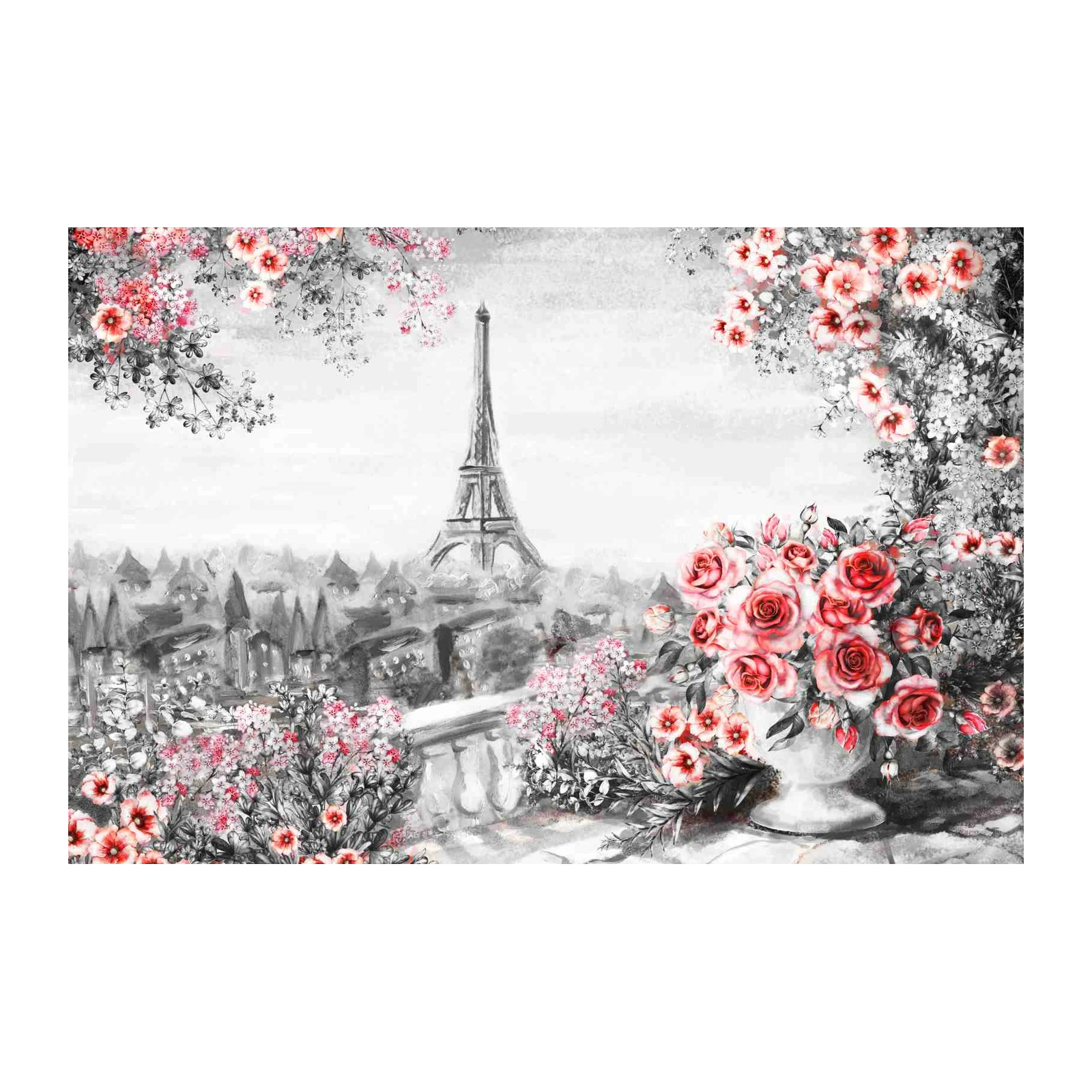 Parisian Romance Floral Eiffel Tower Wall Art