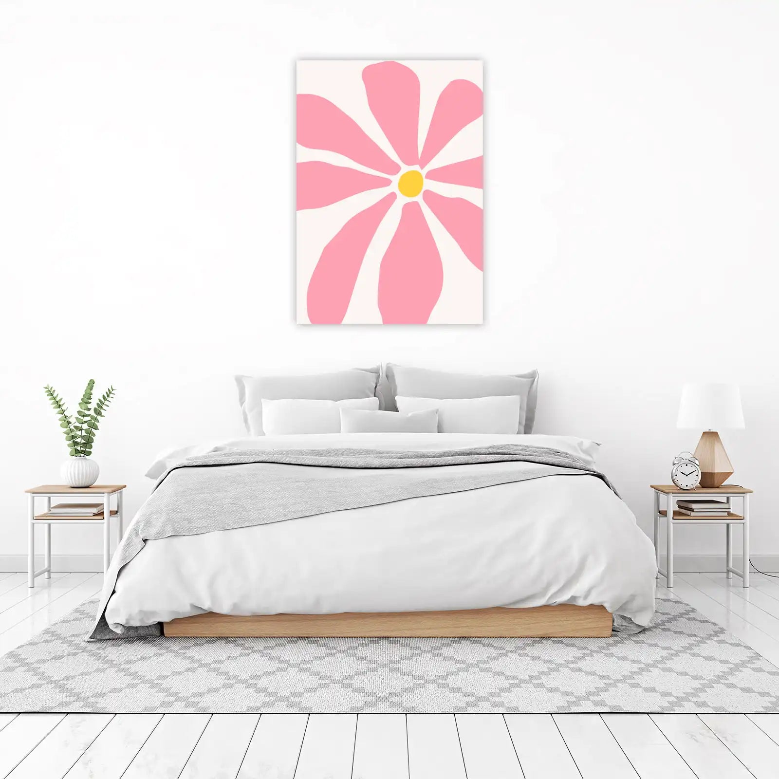 Retro Pink Floral Burst Wall Art | Mid-Century Modern Art