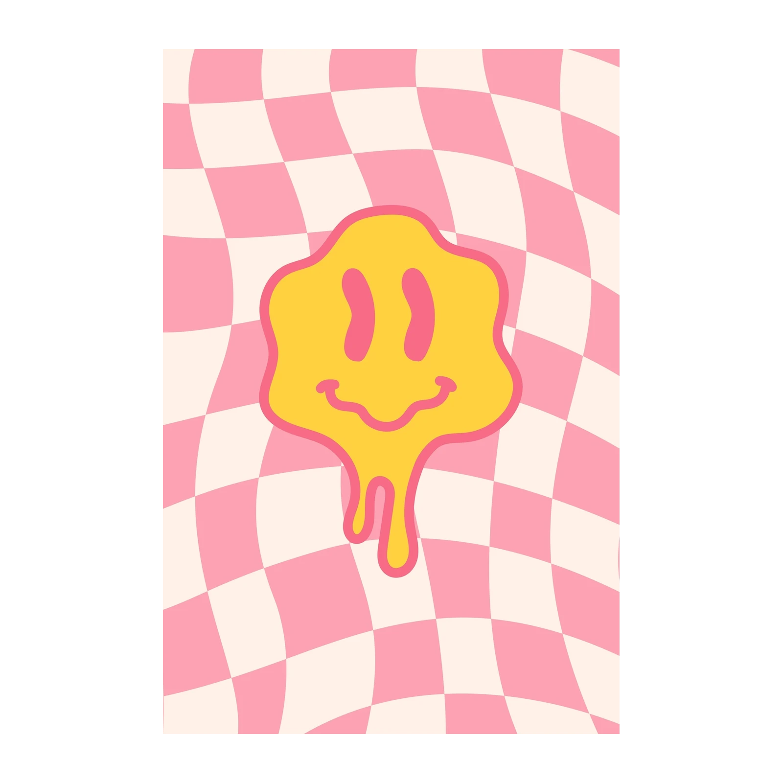 Groovy Melting Smiley Pink Checkerboard Wall Art