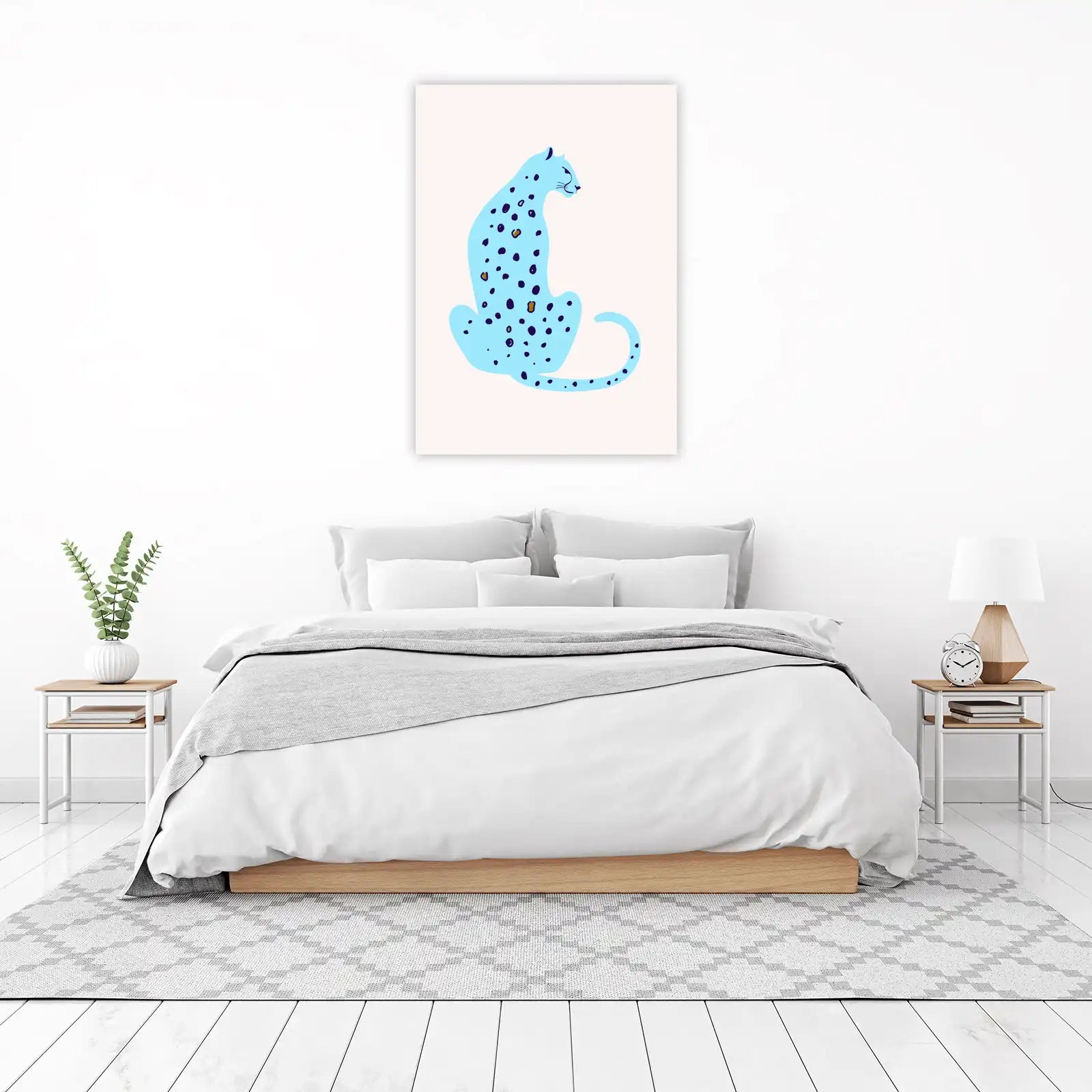 Playful Blue Leopard Mid-Century Modern Wall Art