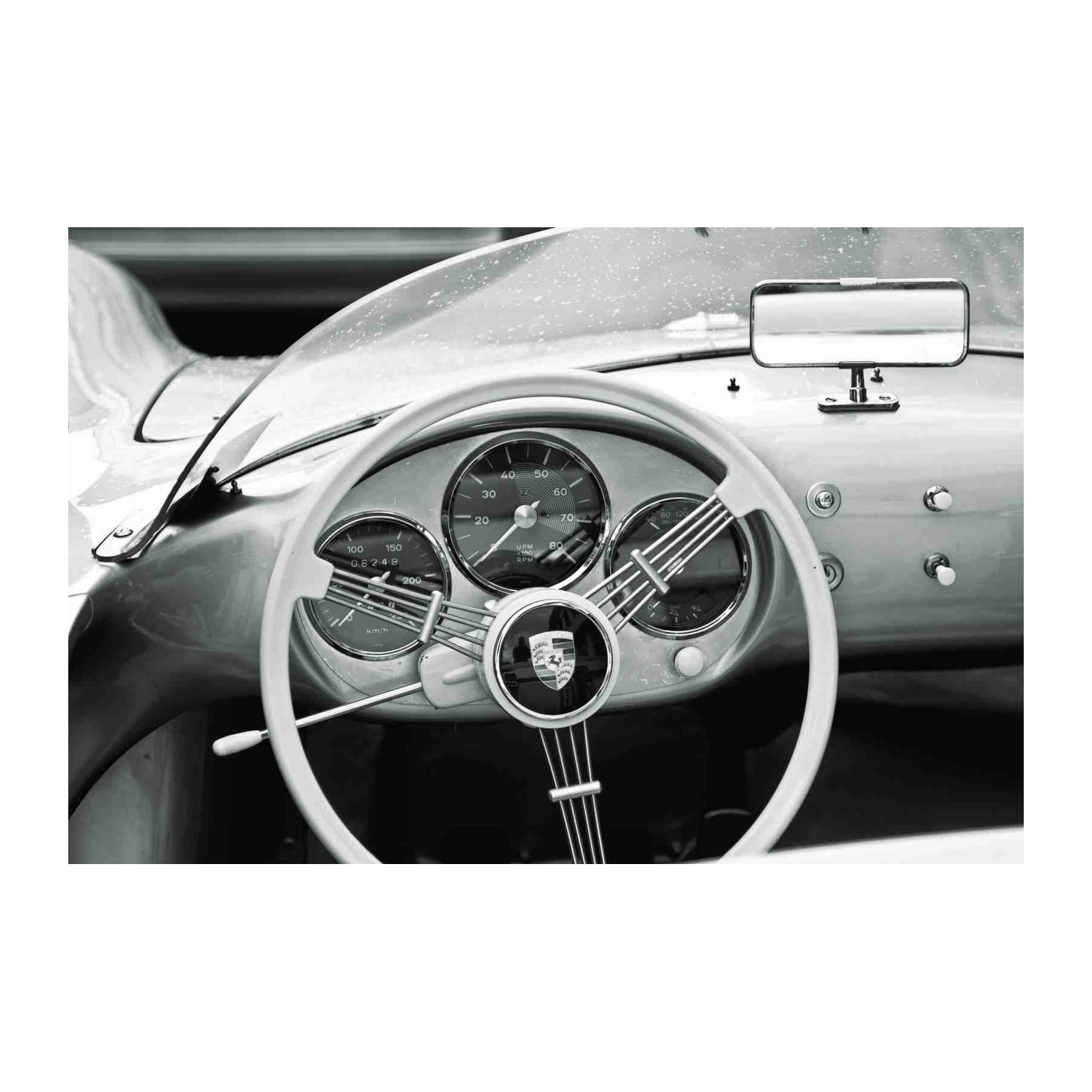 Vintage Porsche Interior Black and White Wall Art