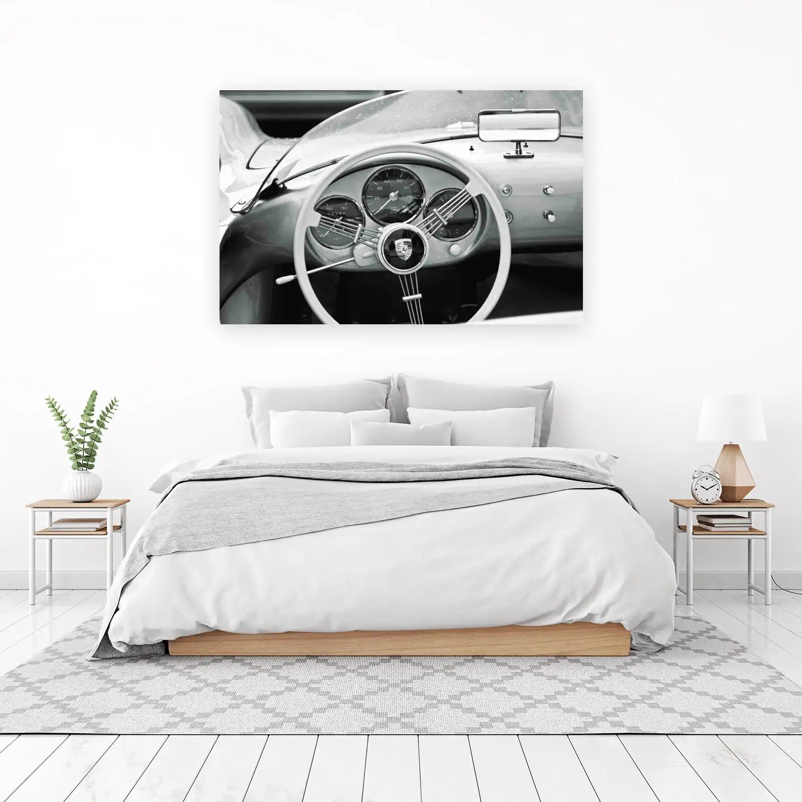 Vintage Porsche Interior Black and White Wall Art
