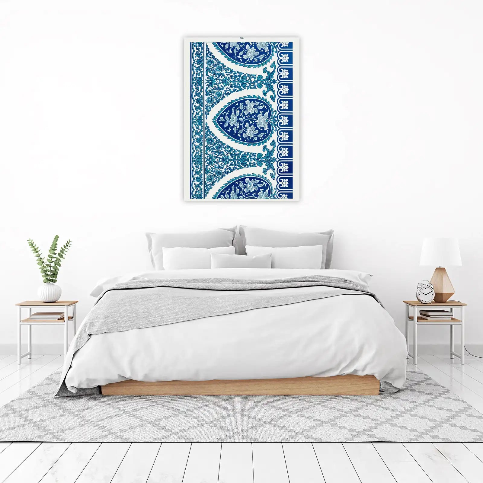Blue Floral Medallion Traditional Asian Wall Art