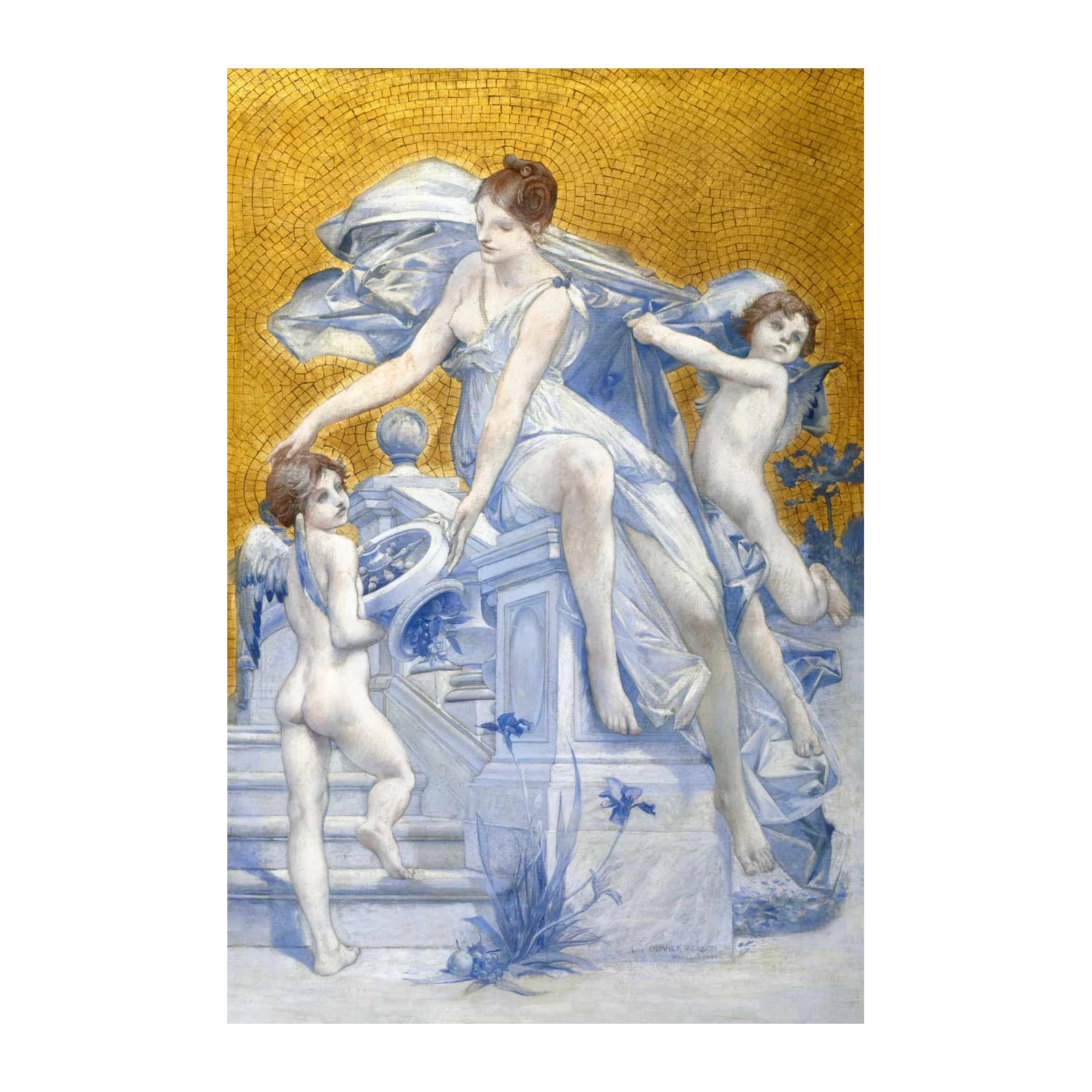 Mythological Cherubs & Goddess Gold Mosaic Wall Art
