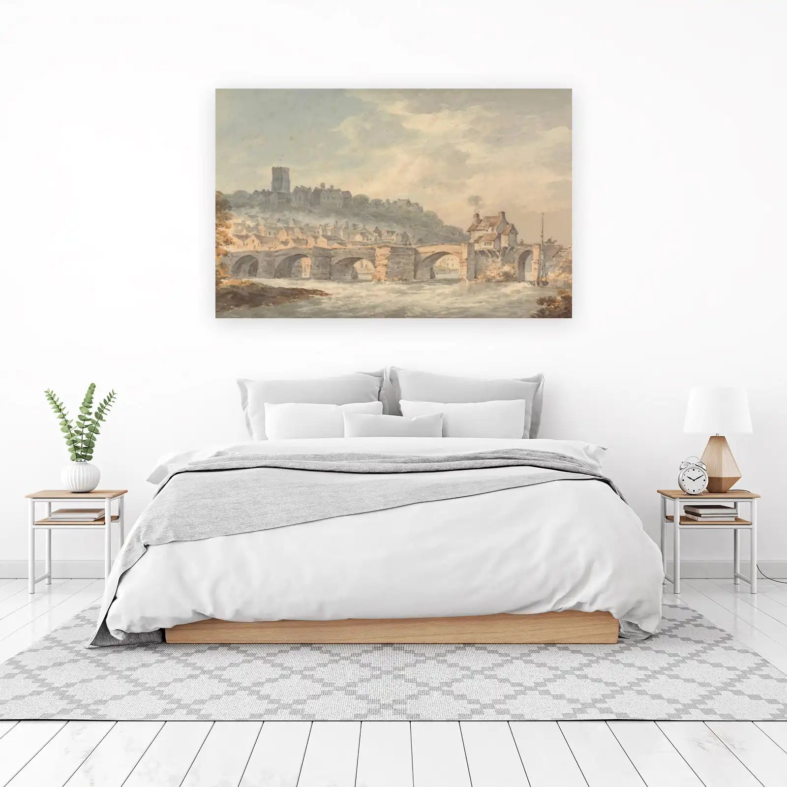 Historic River Town Watercolor Wall Art