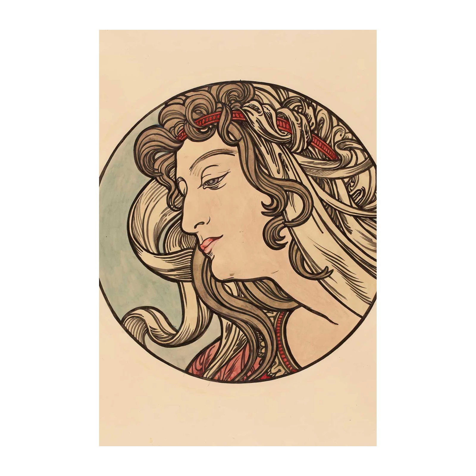 Art Nouveau Woman Profile Wall Art