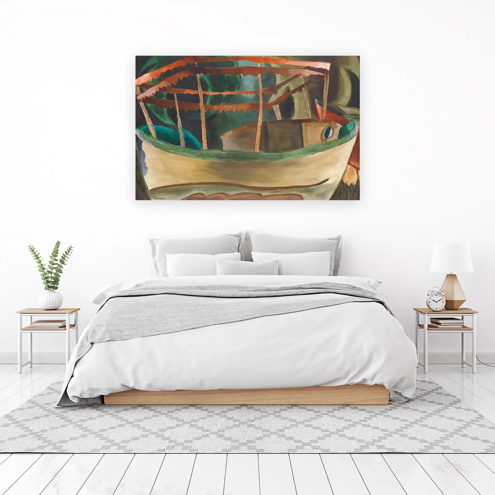 Serene Riverboat Landscape Oil Painting Wall Art
