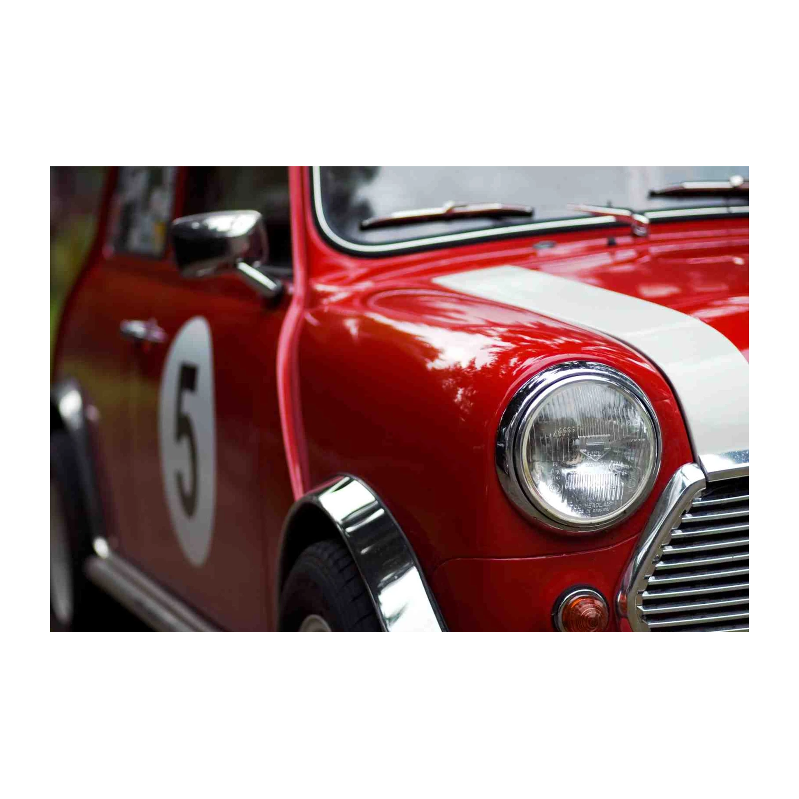 Vintage Red Mini Cooper Racing Stripes Wall Art