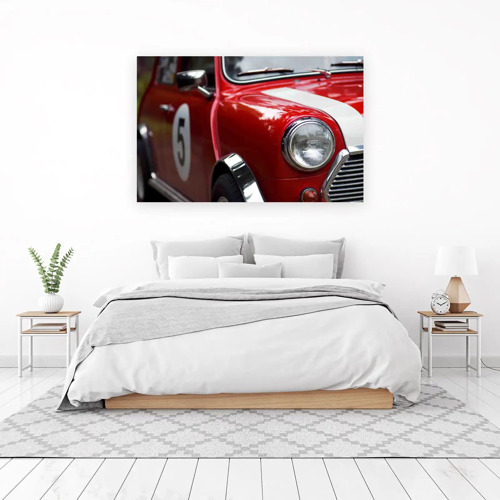 Vintage Red Mini Cooper Racing Stripes Wall Art