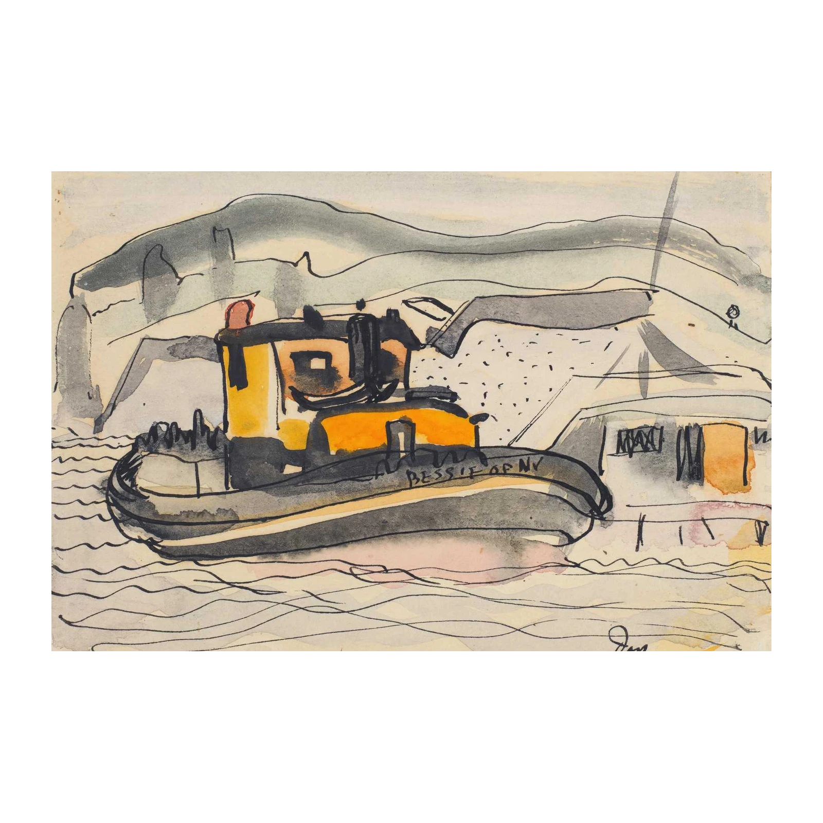 Nautical Tugboat "Bessie" Sketch Wall Art