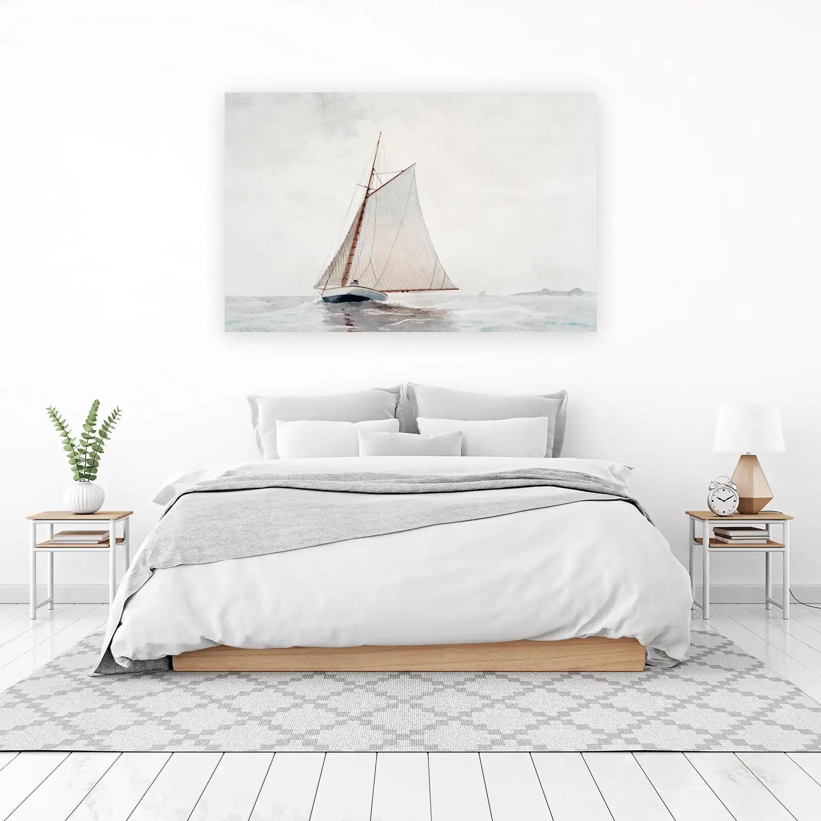 Serene Sailboat Coastal Watercolor Wall Art