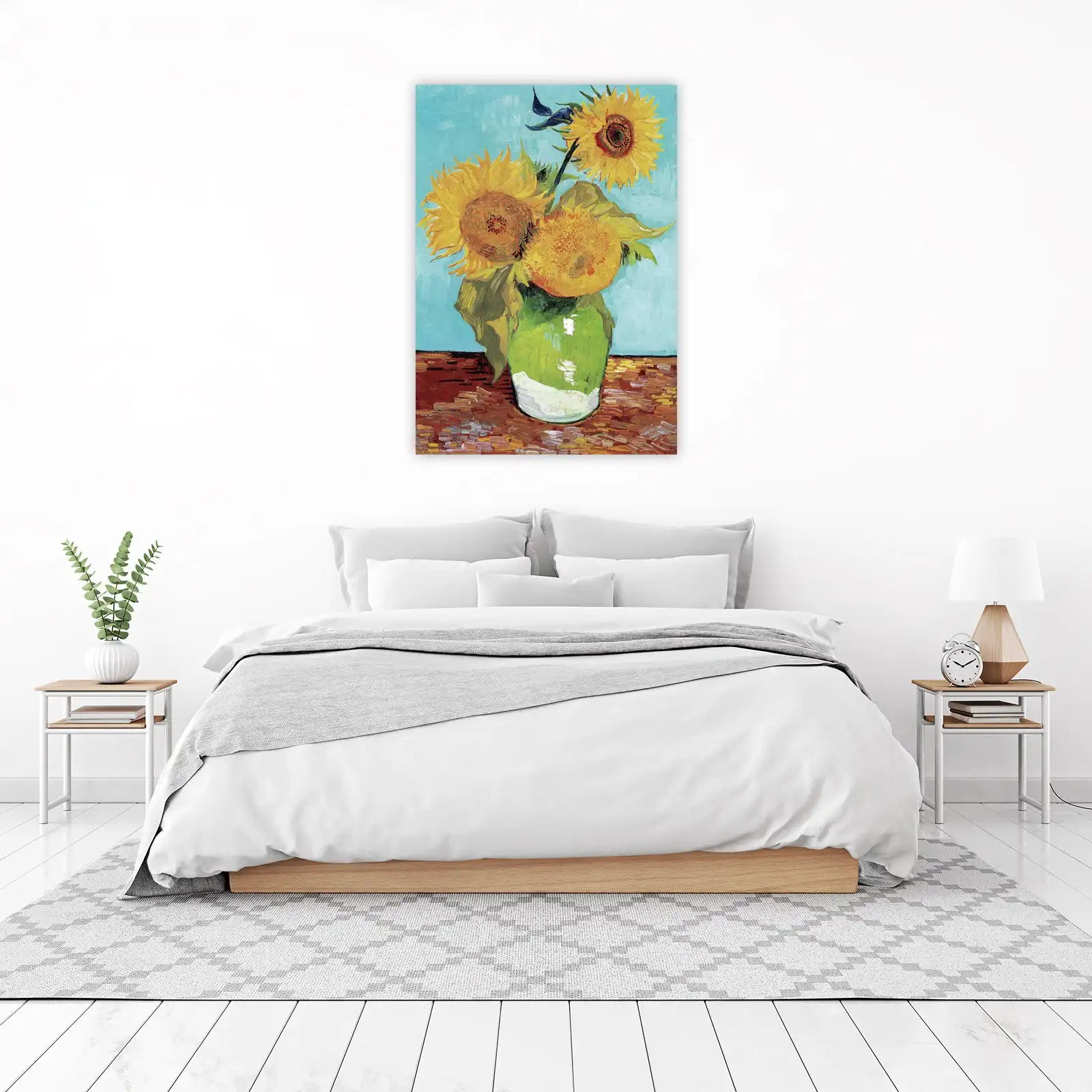 Vibrant Sunflowers in Green Vase Wall Art