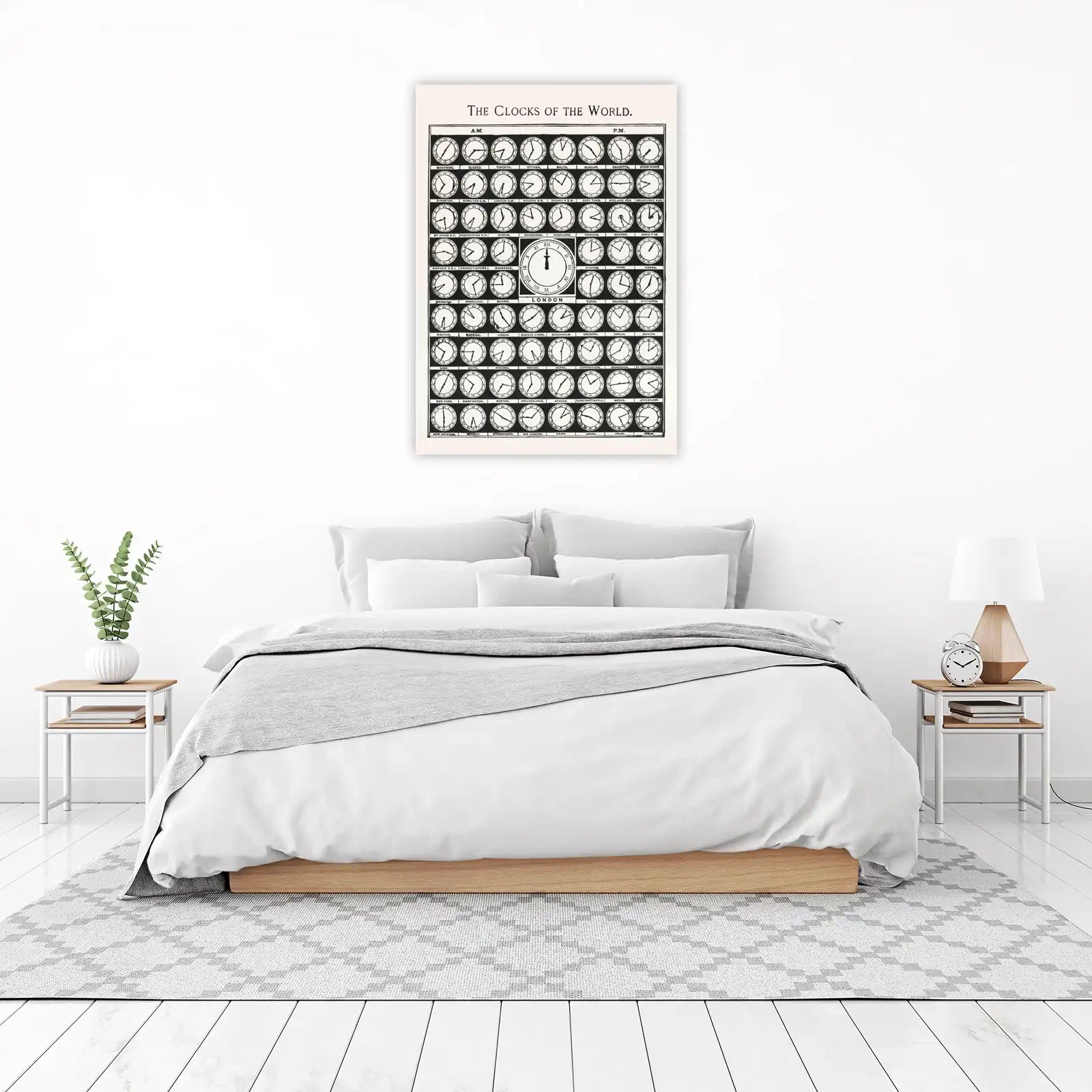 Vintage World Clocks Map Wall Art