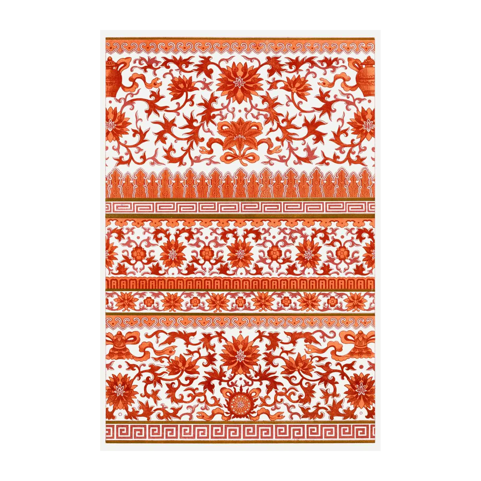 Exotic Floral Scroll Chinese Red Wall Art