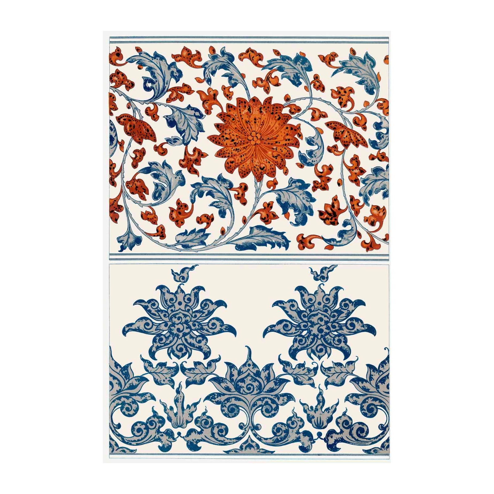 Vintage Floral Blue & Orange Wall Art