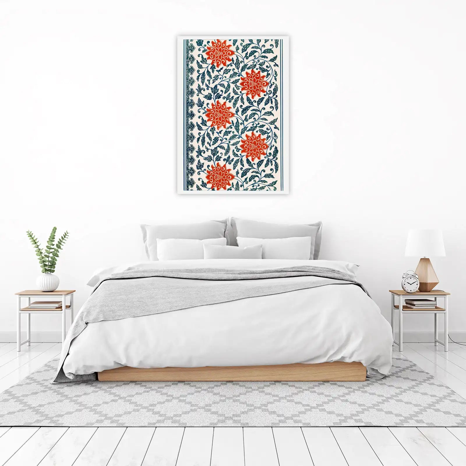 Vibrant Red Floral Chinese Motif Wall Art