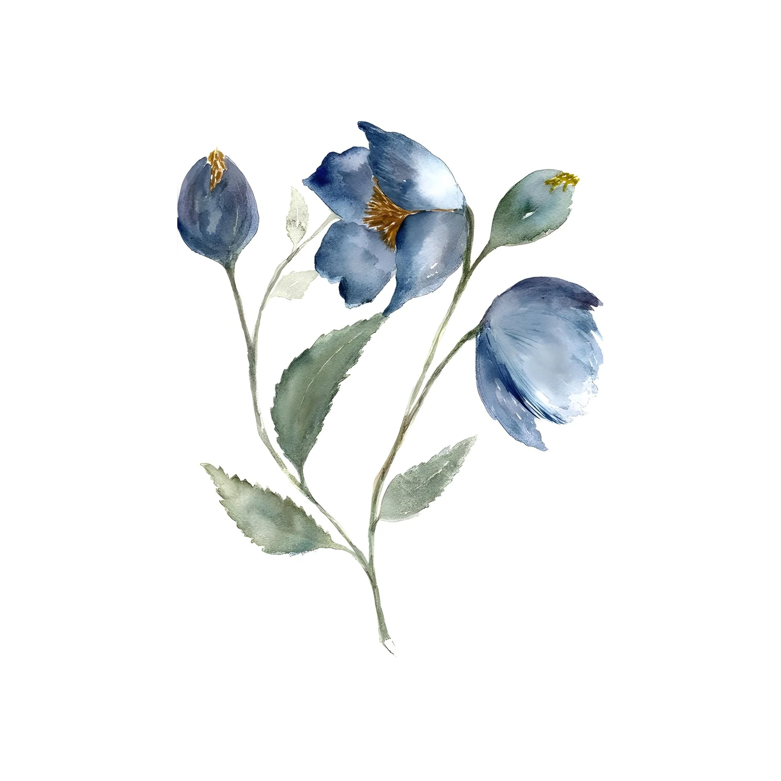 Serene Blue Floral Watercolor Wall Art