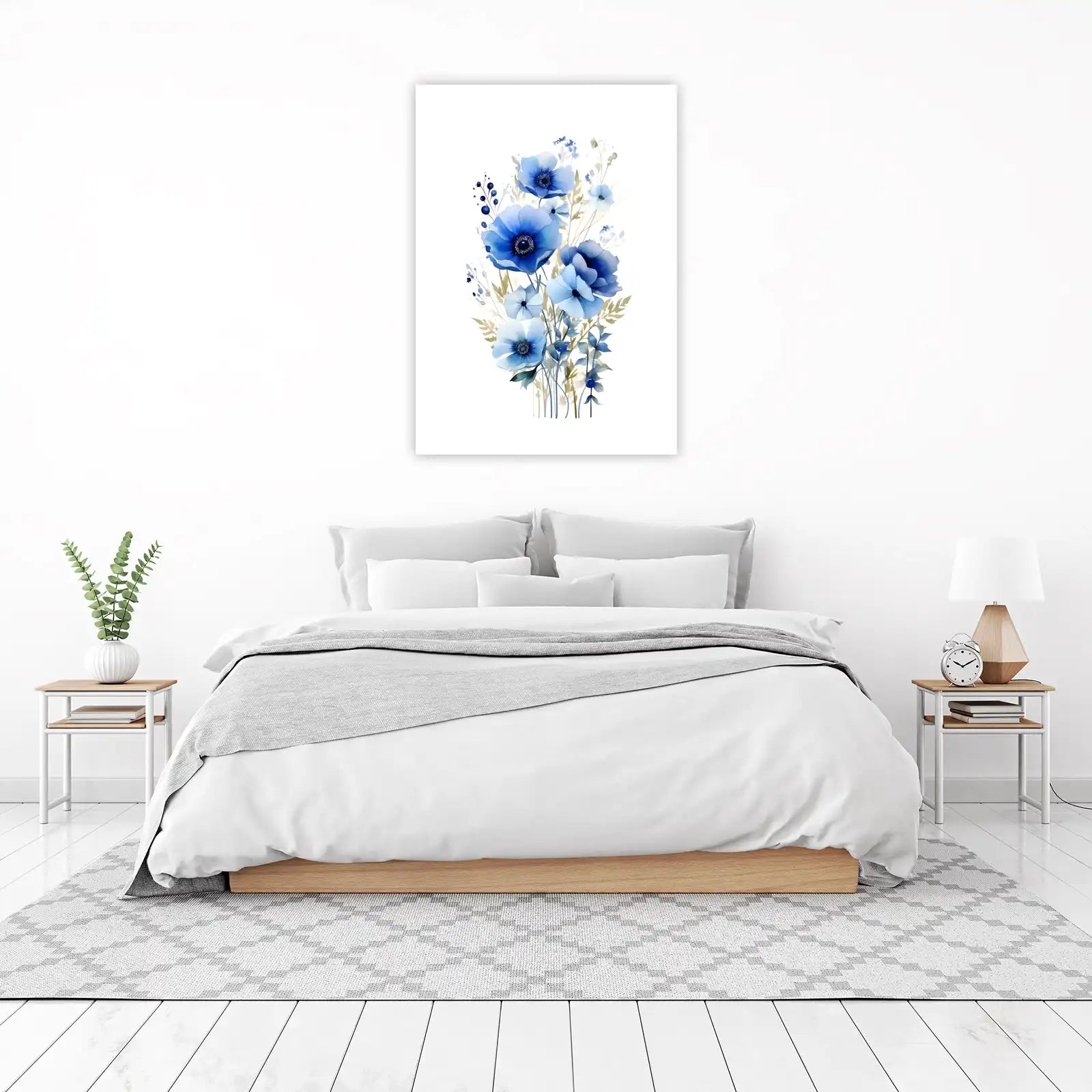 Serene Blue Poppies Watercolor Wall Art