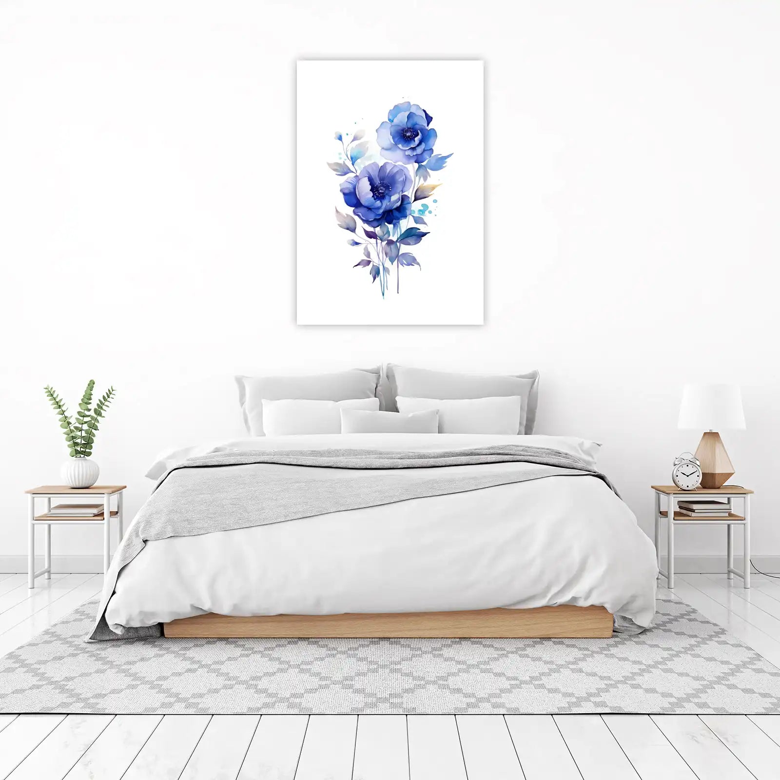 Elegant Blue Floral Watercolor Wall Art
