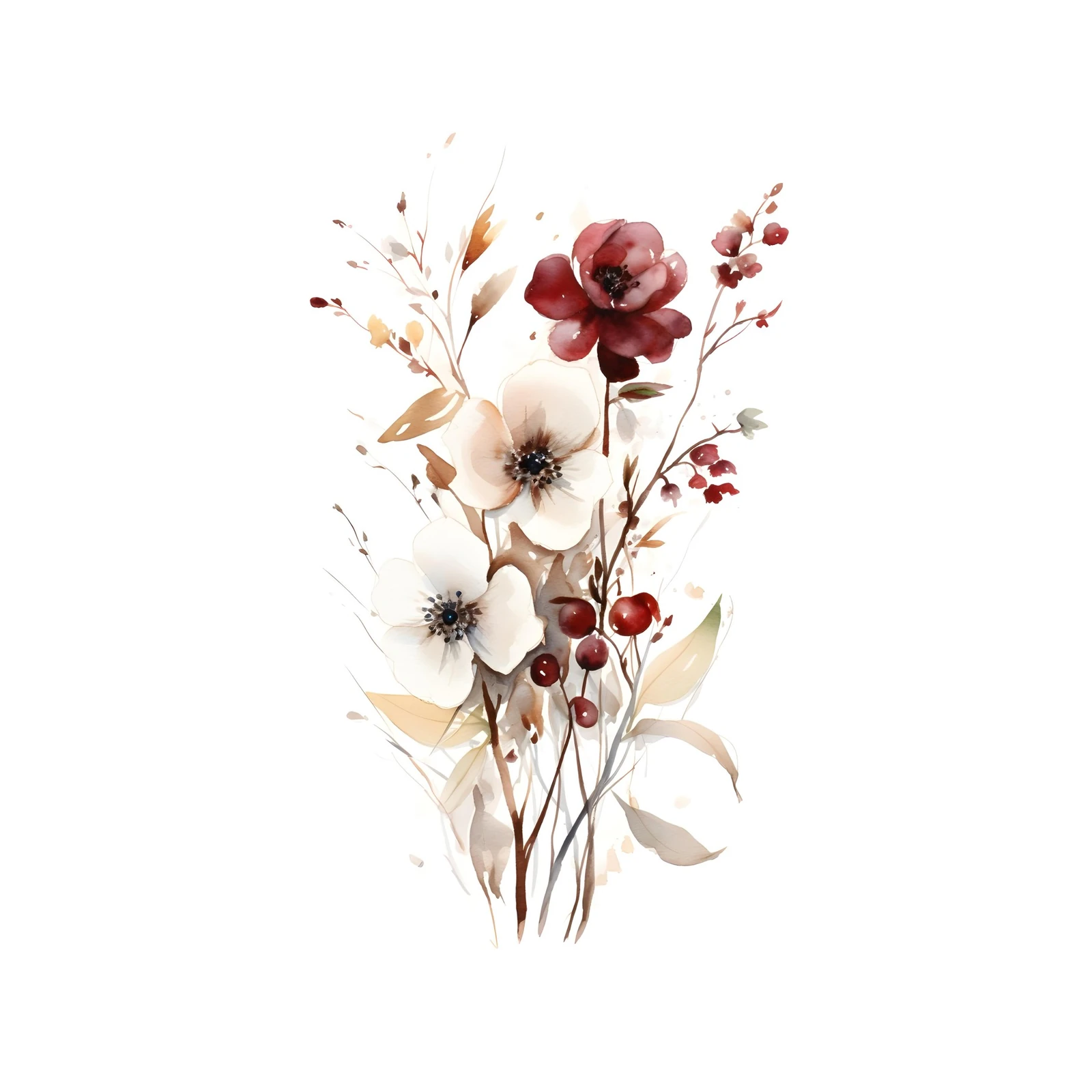 Elegant Floral Bouquet Watercolor Wall Art