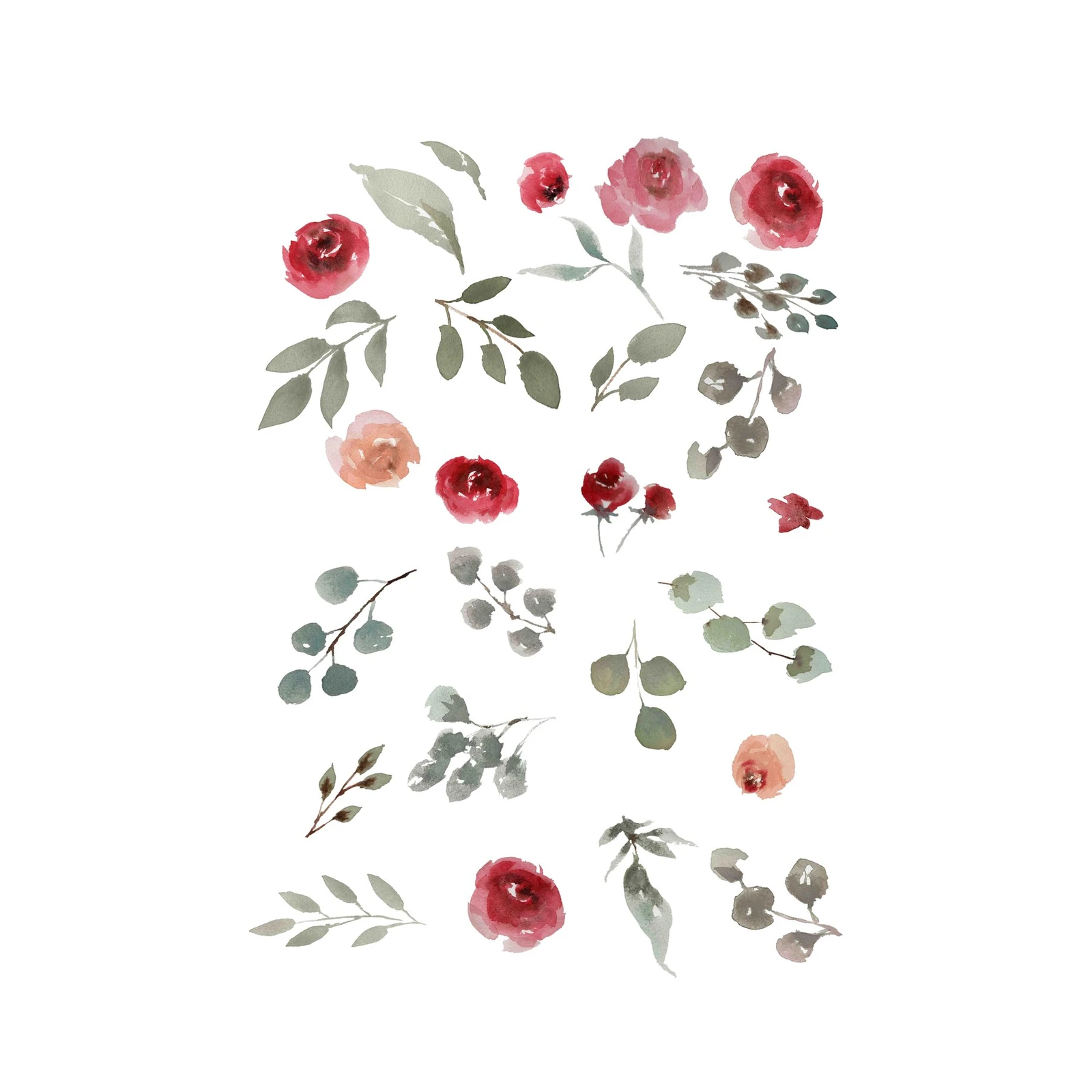 Watercolor Roses & Eucalyptus Botanical Wall Art