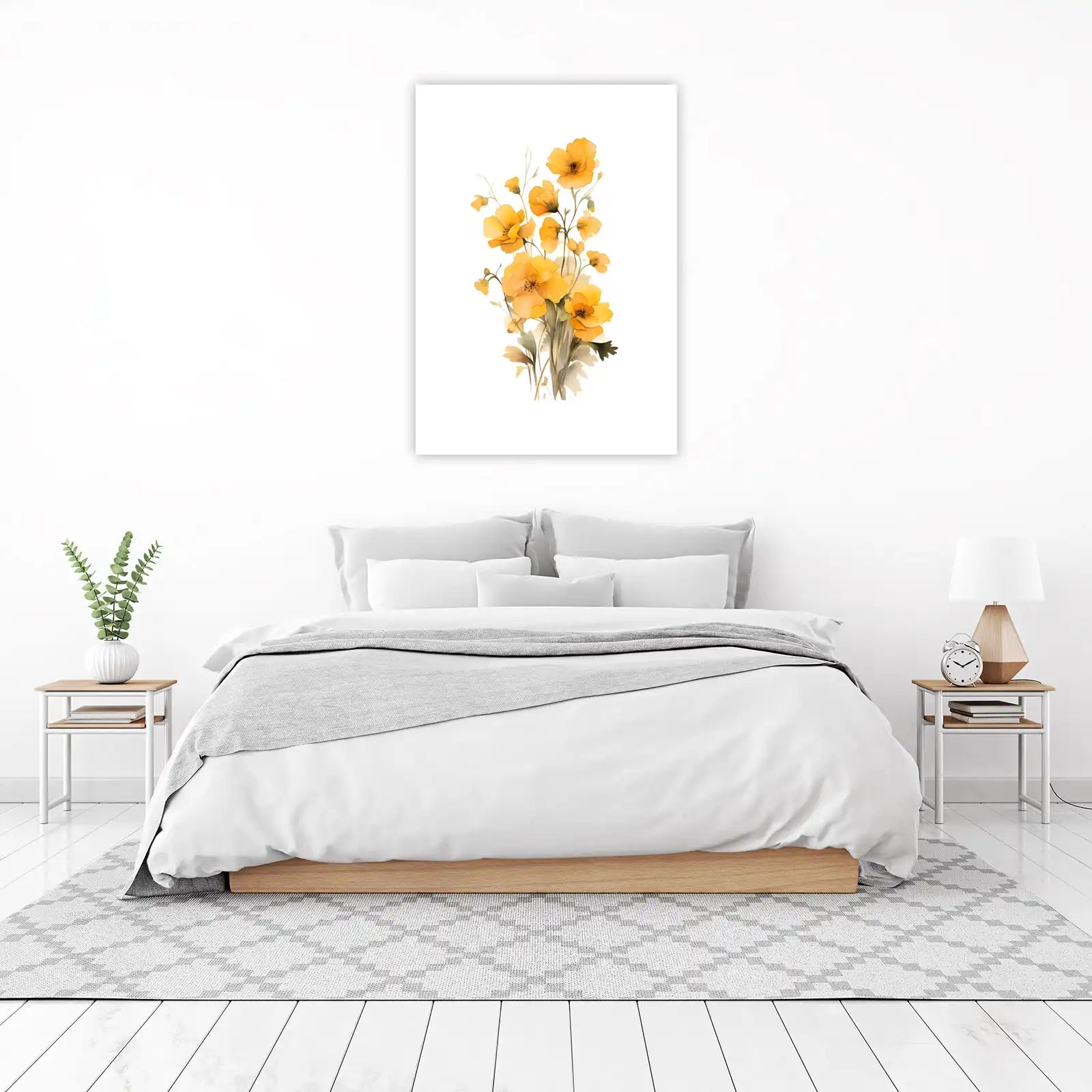 Golden Bloom Watercolor Floral Wall Art