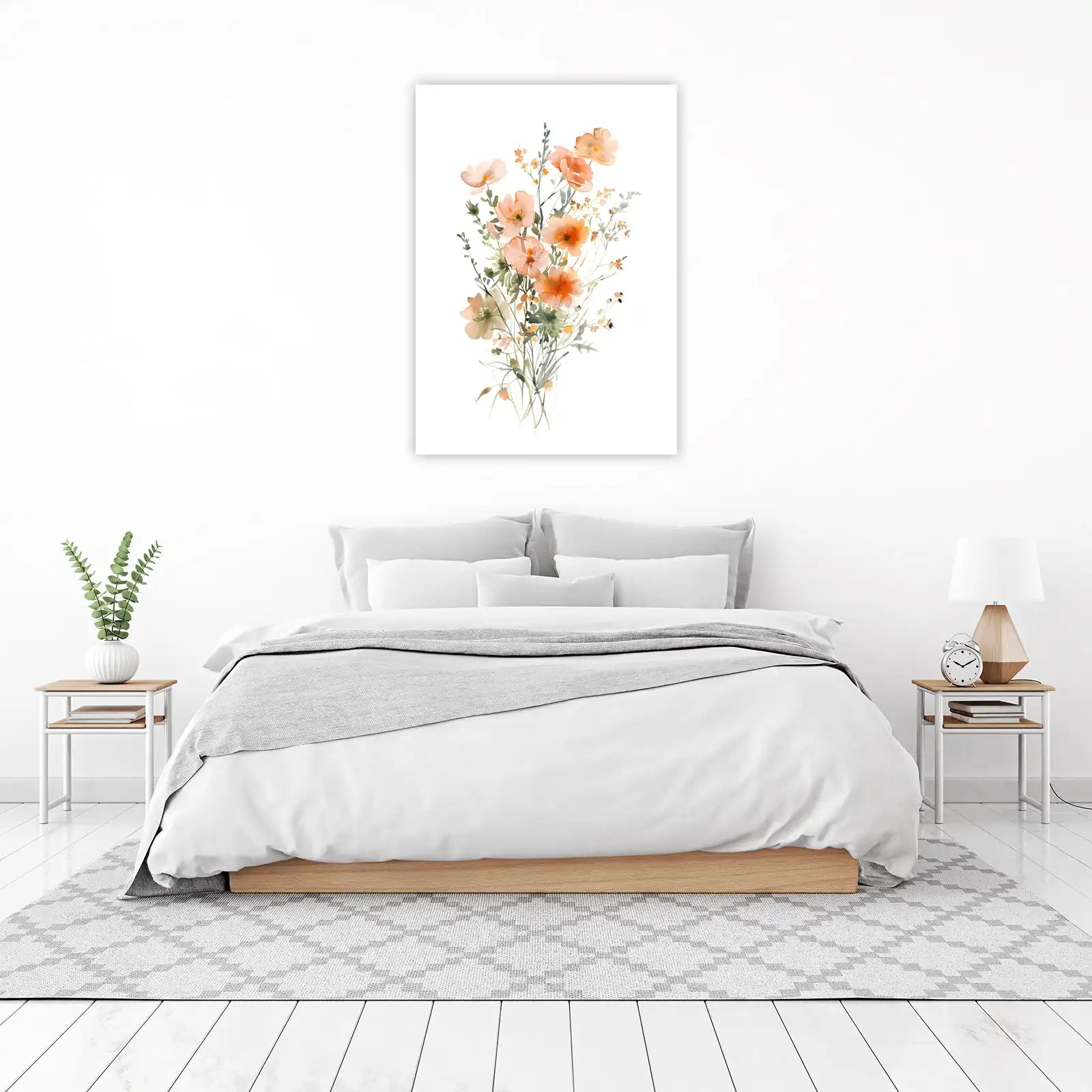 Soft Peach Floral Bouquet Watercolor Wall Art