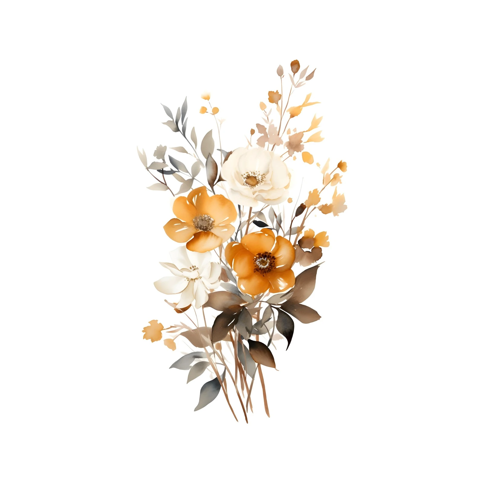 Earthy Floral Bouquet Watercolor Wall Art