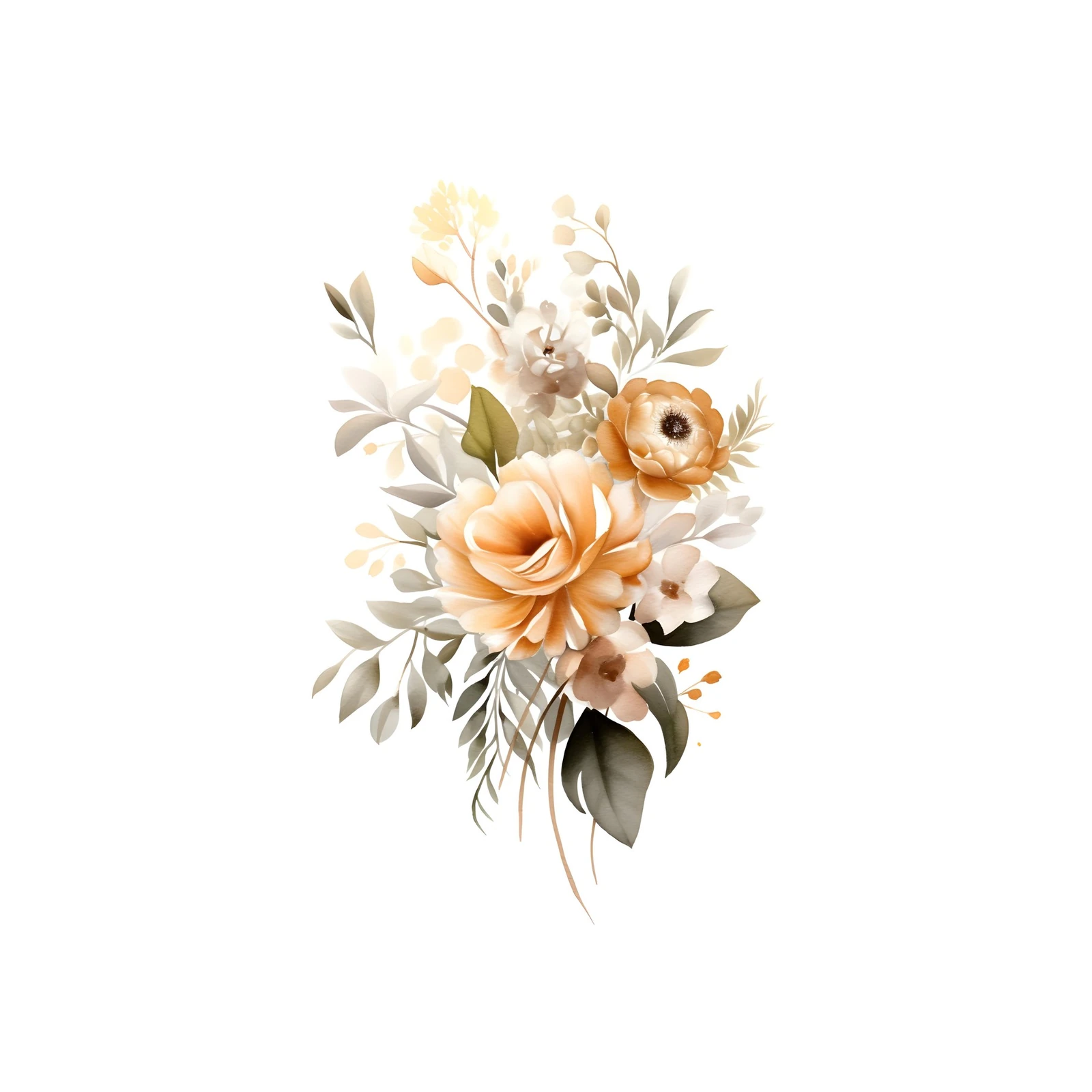 Elegant Peach Floral Watercolor Wall Art