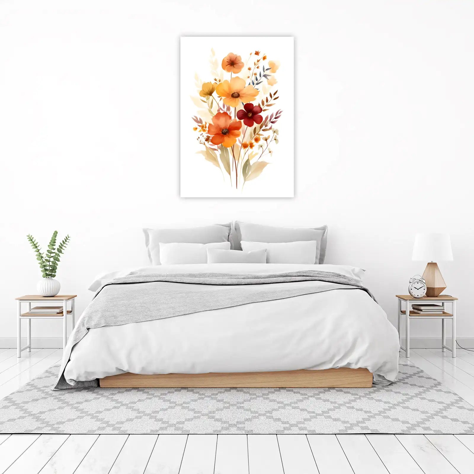 Autumn Floral Burst Watercolor Wall Art