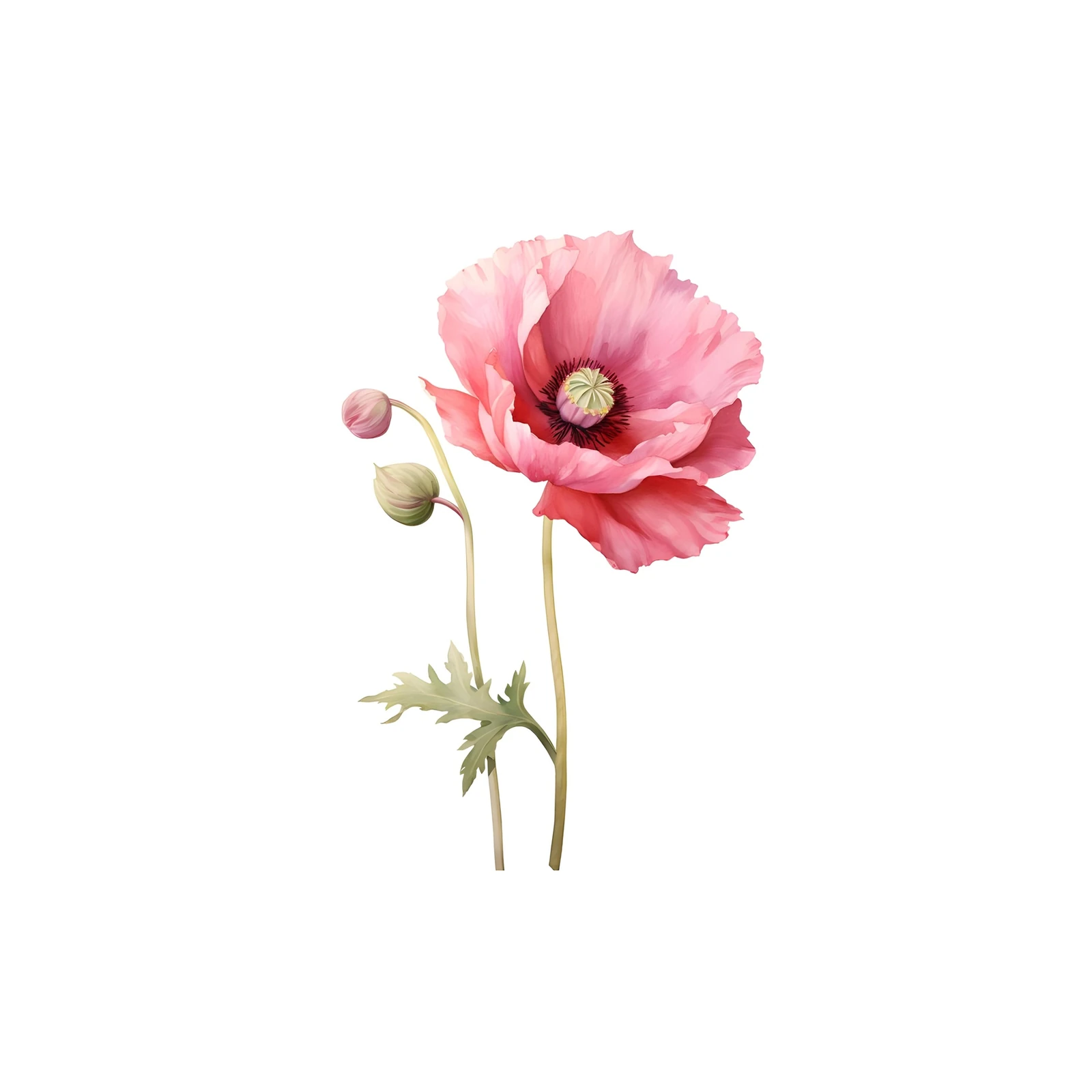 Pink Poppy Watercolor Botanical Wall Art
