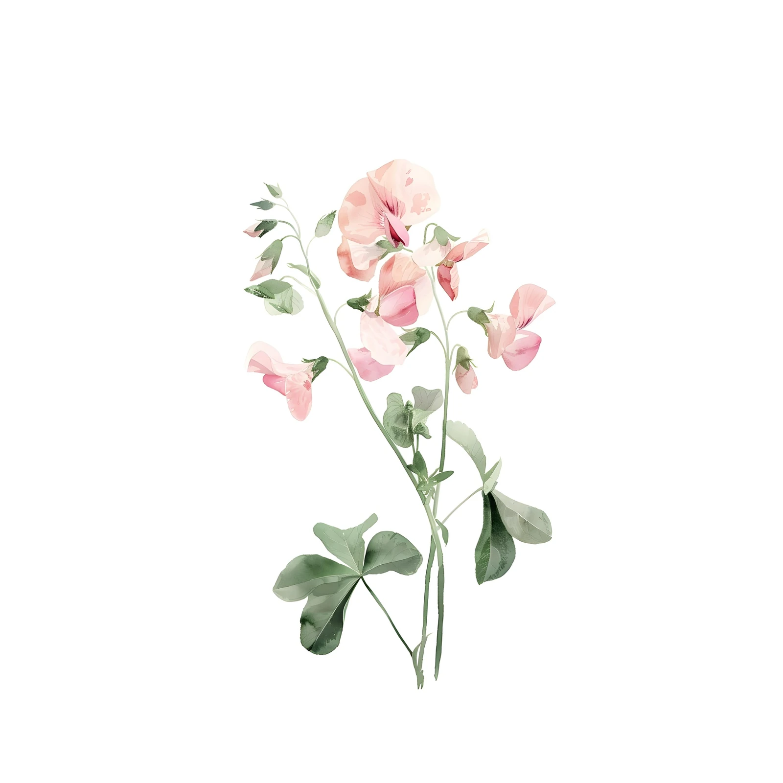 Soft Pink Sweet Pea Botanical Watercolor Wall Art