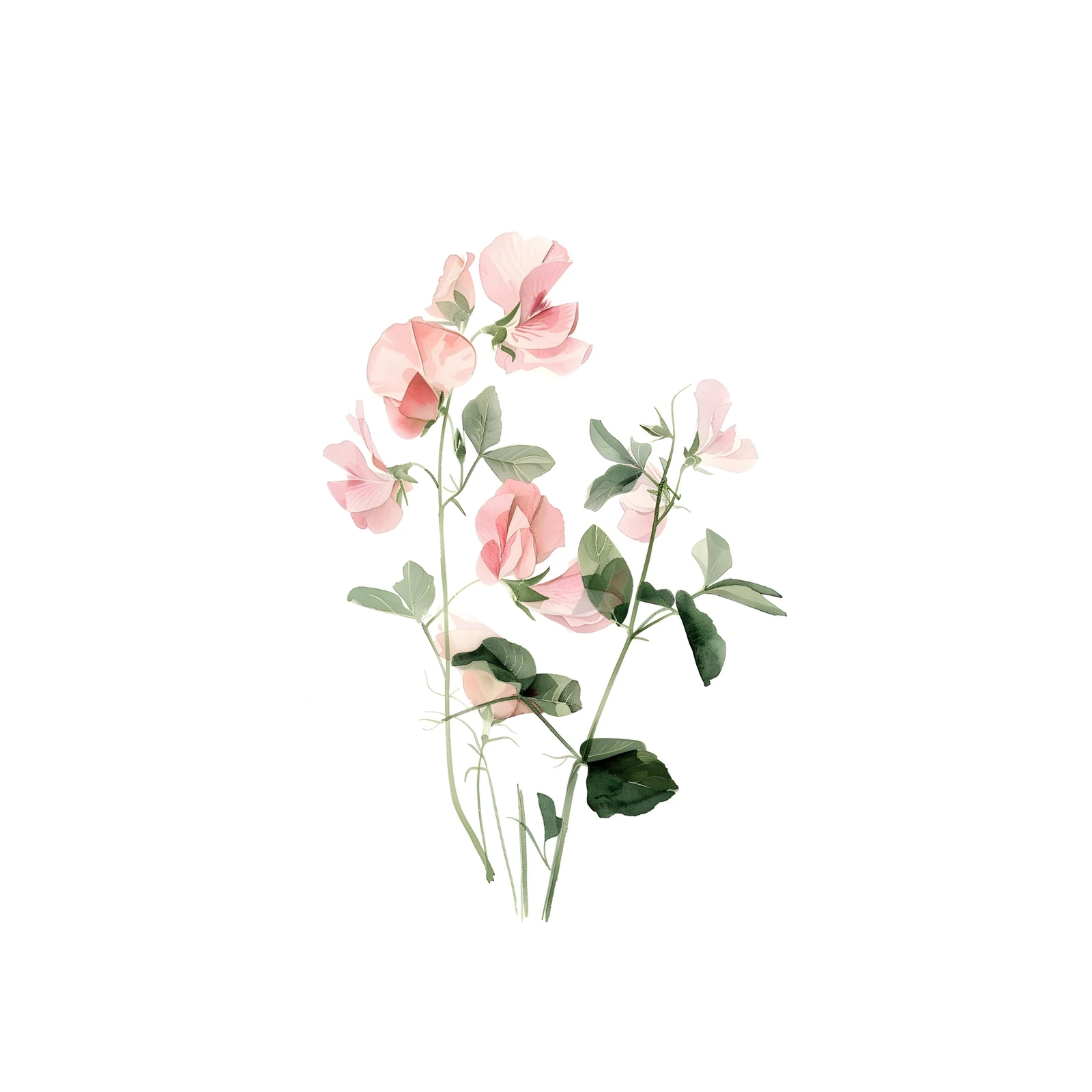 Elegant Pink Sweet Pea Botanical Wall Art