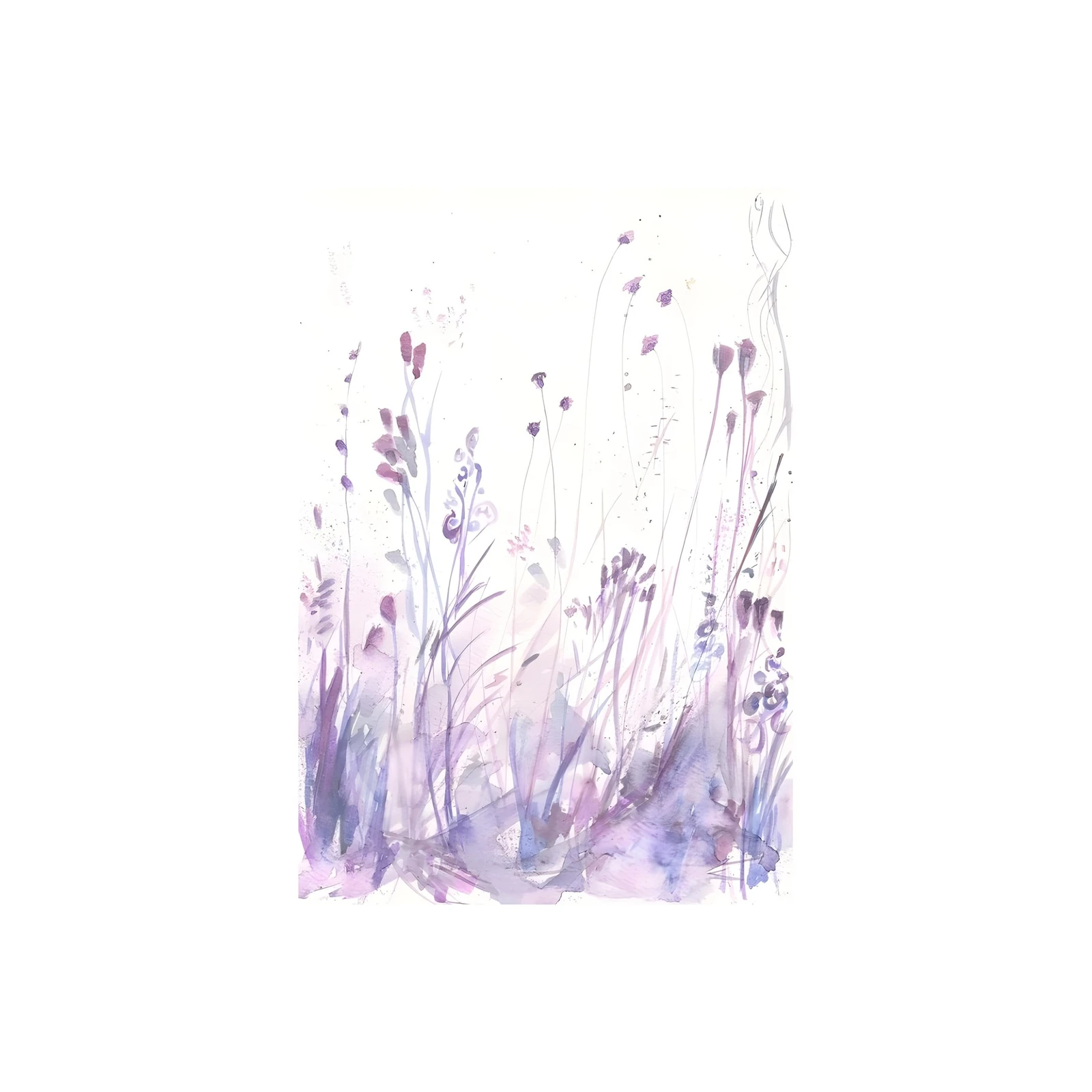 Serene Lavender Meadow Watercolor Wall Art