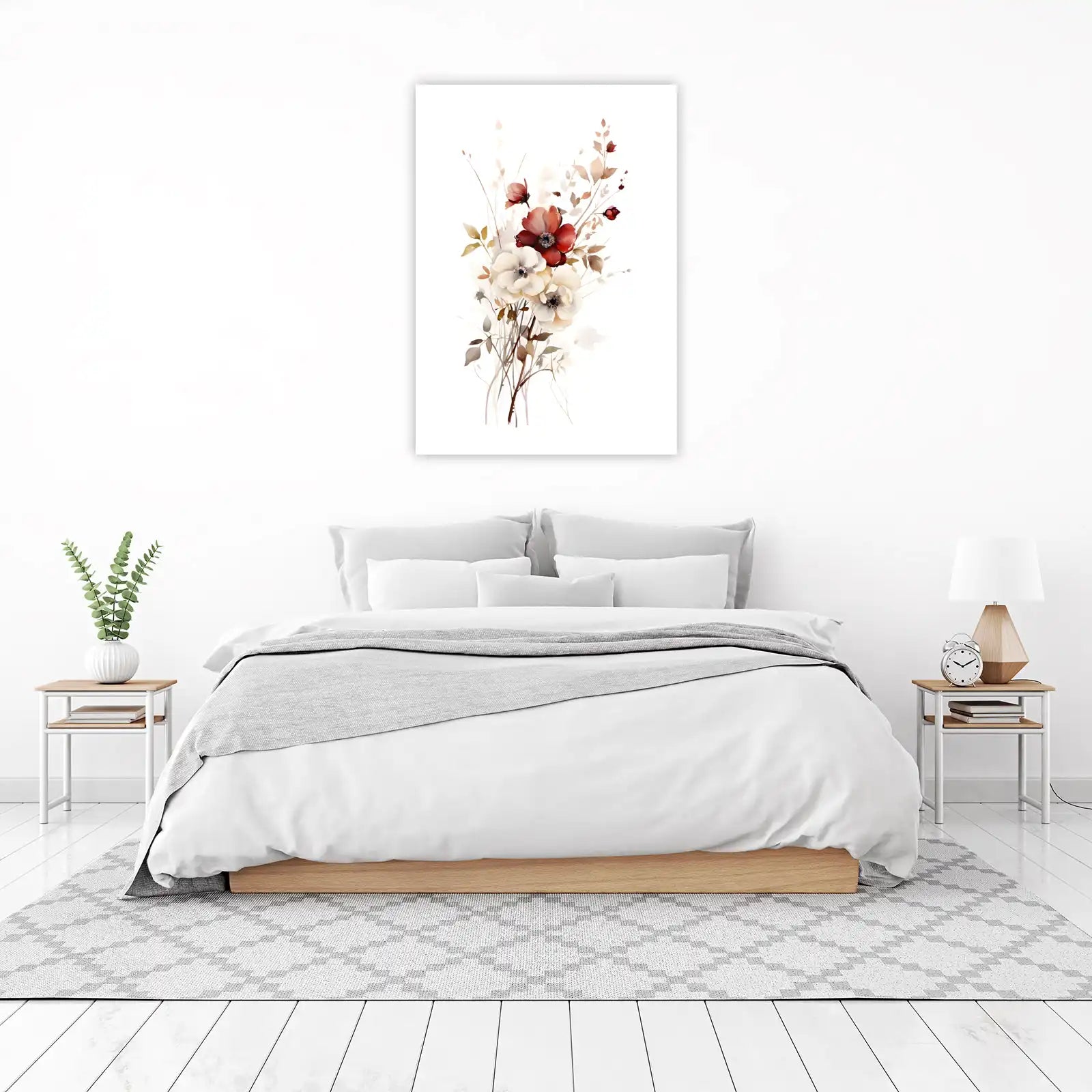 Elegant Red & White Floral Watercolor Wall Art