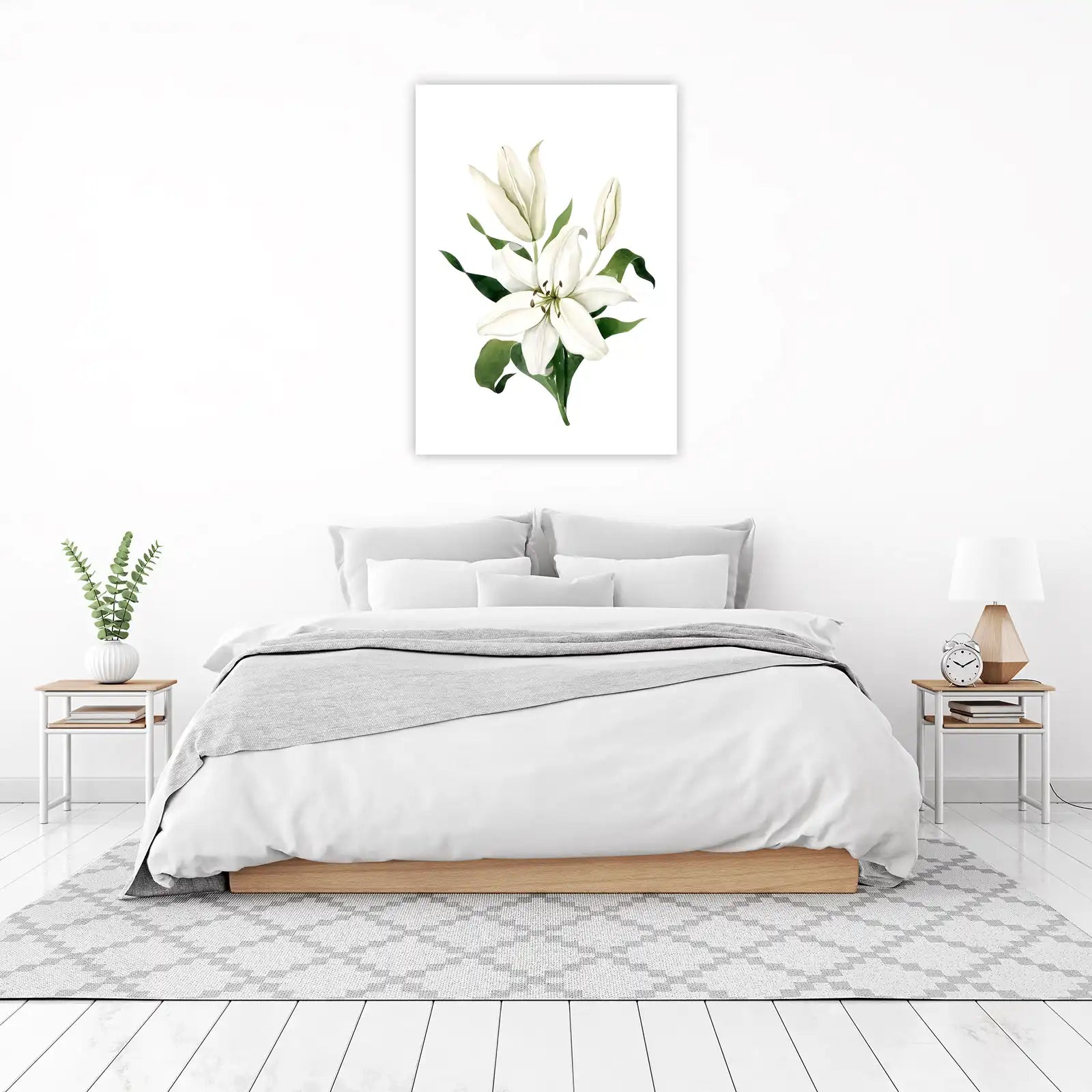 Elegant White Lily Floral Watercolor Wall Art