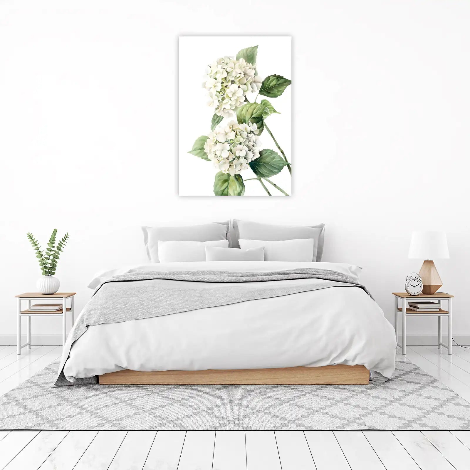 Elegant White Hydrangea Floral Watercolor Wall Art