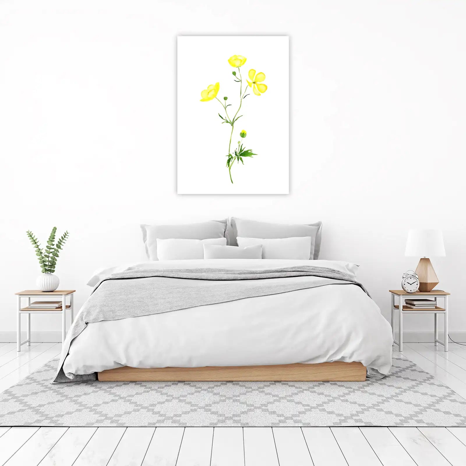 Vibrant Yellow Buttercups Botanical Watercolor Wall Art