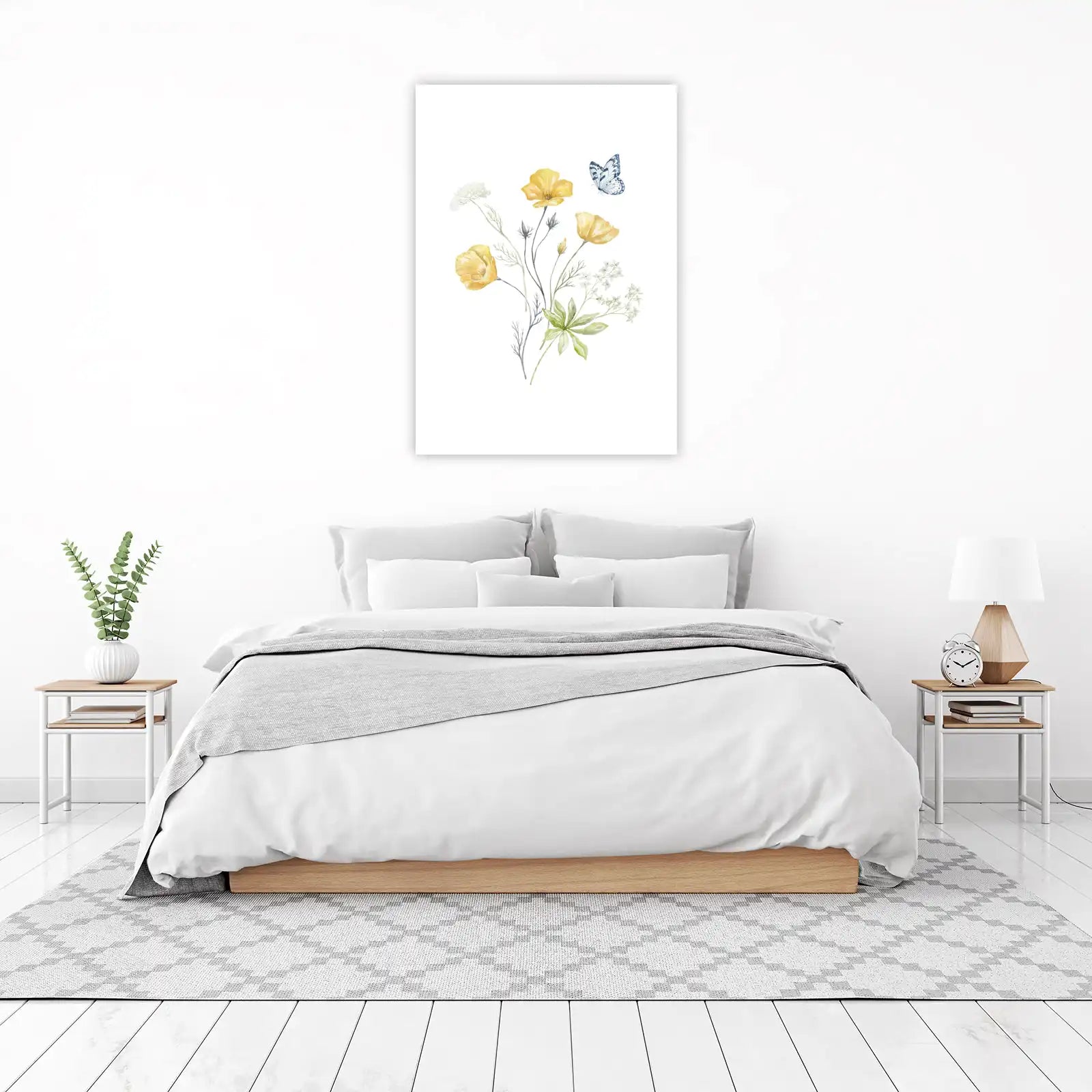 Yellow Poppy Butterfly Watercolor Wall Art