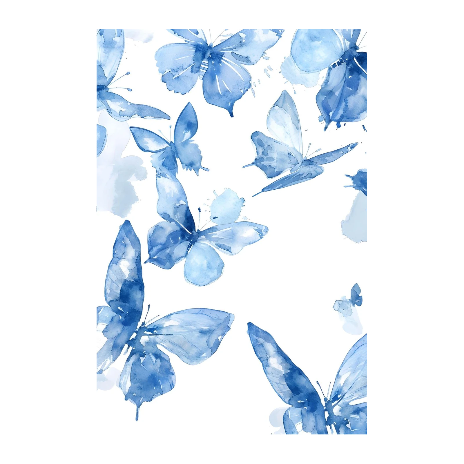 Serene Blue Butterflies Watercolor Wall Art